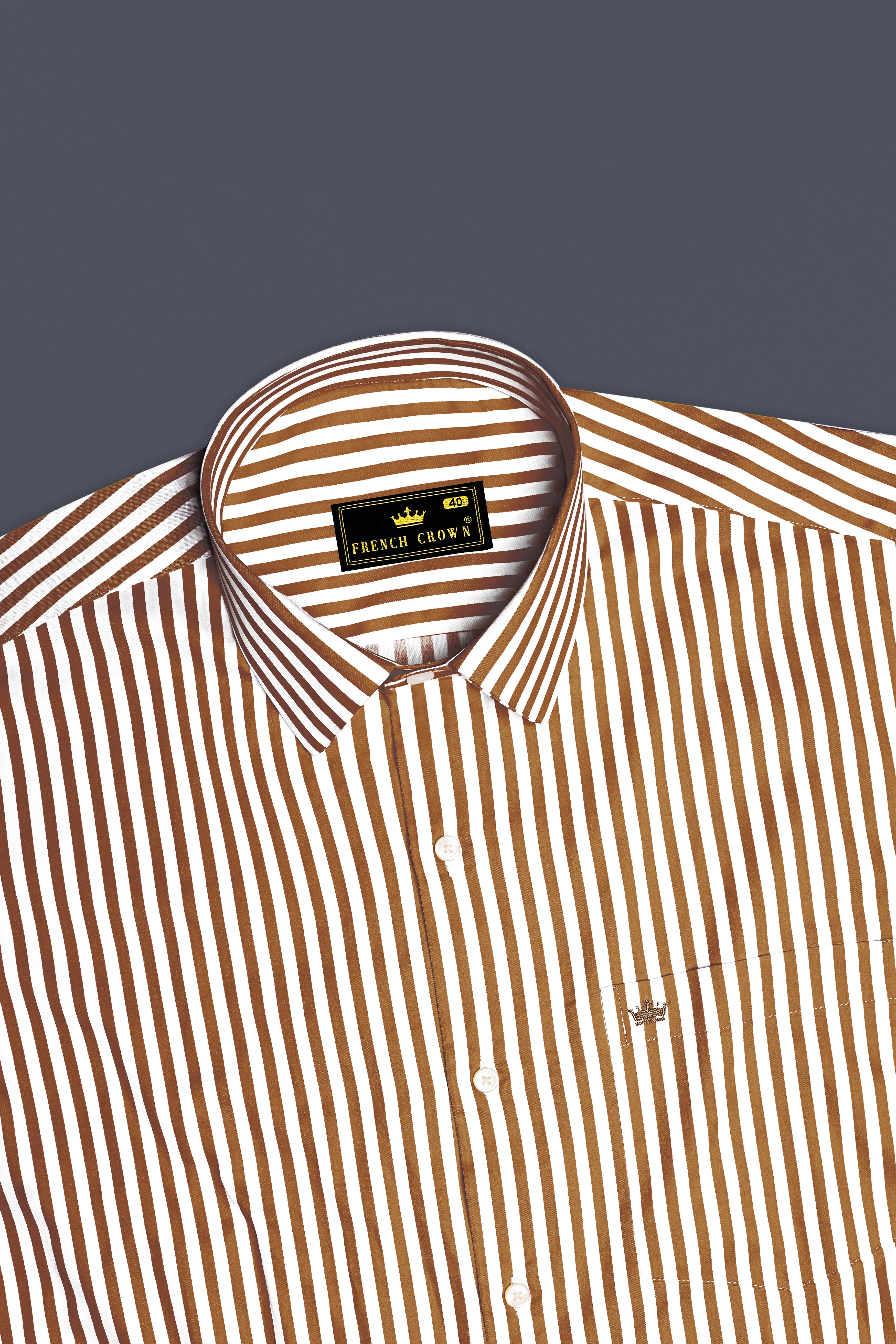 Bralisse-Tawny Brown And Bright White Striped Subtle Sheen Super Soft Premium Cotton Dress Shirt