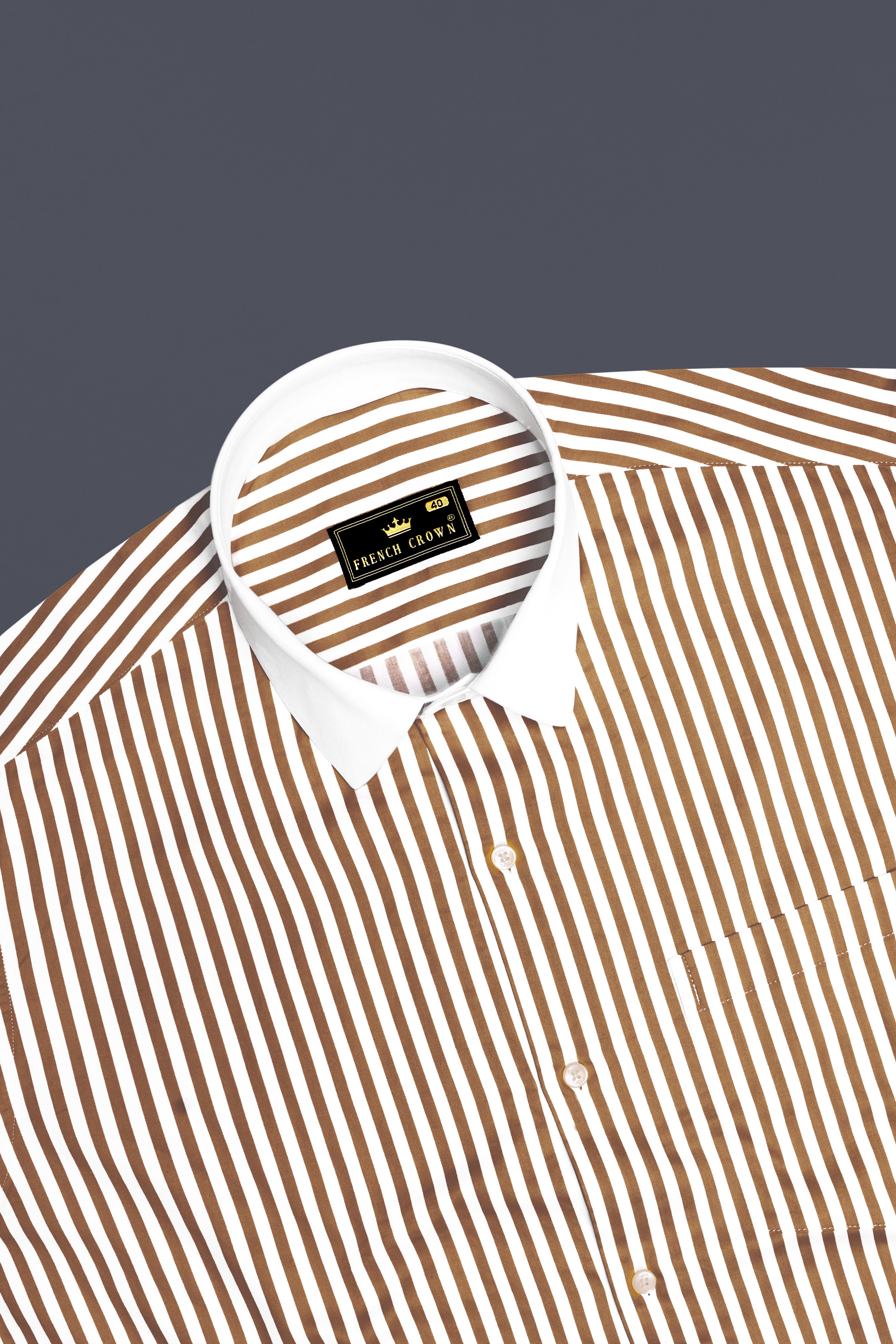 Bralisse-Tawny Brown And Bright White Striped Super Soft Premium Cotton Formal White Cuff Collar Shirt
