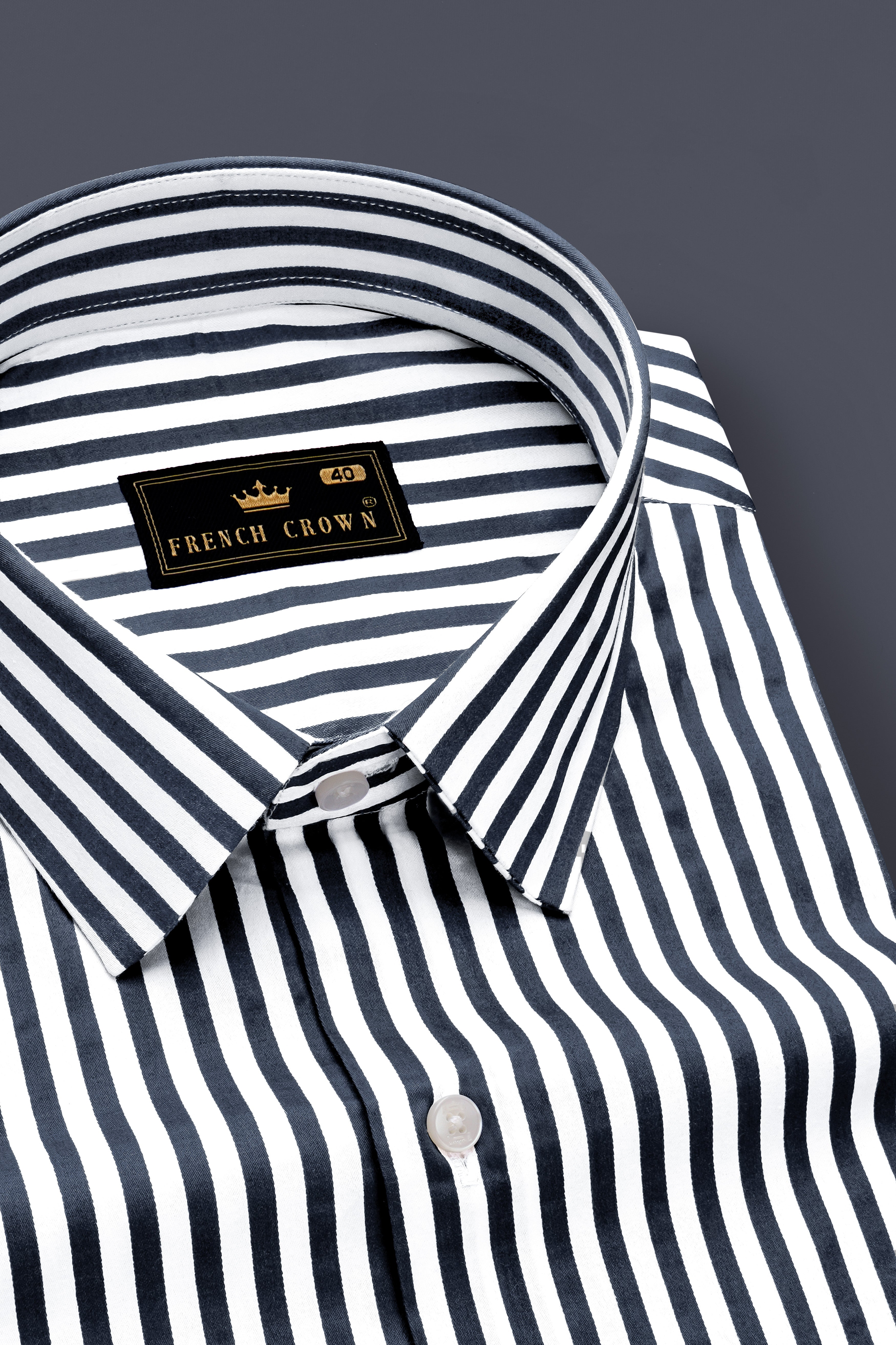 Charvion-Charcoal Gray And Bright White Striped Subtle Sheen Super Soft Premium Cotton Dress Shirt