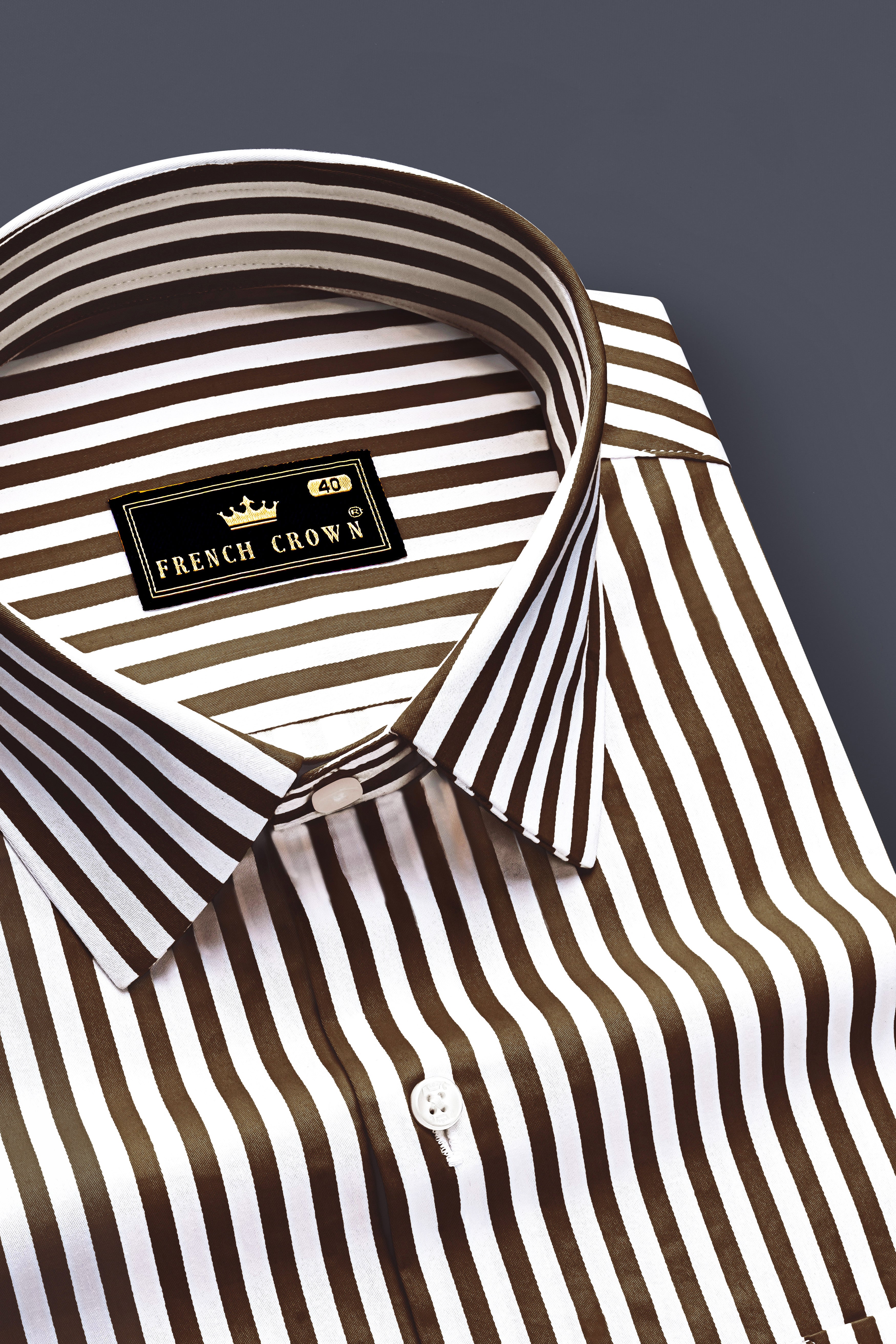 Metavue-Metallic Brown And Bright White Striped Subtle Sheen Super Soft Premium Cotton Dress Shirt