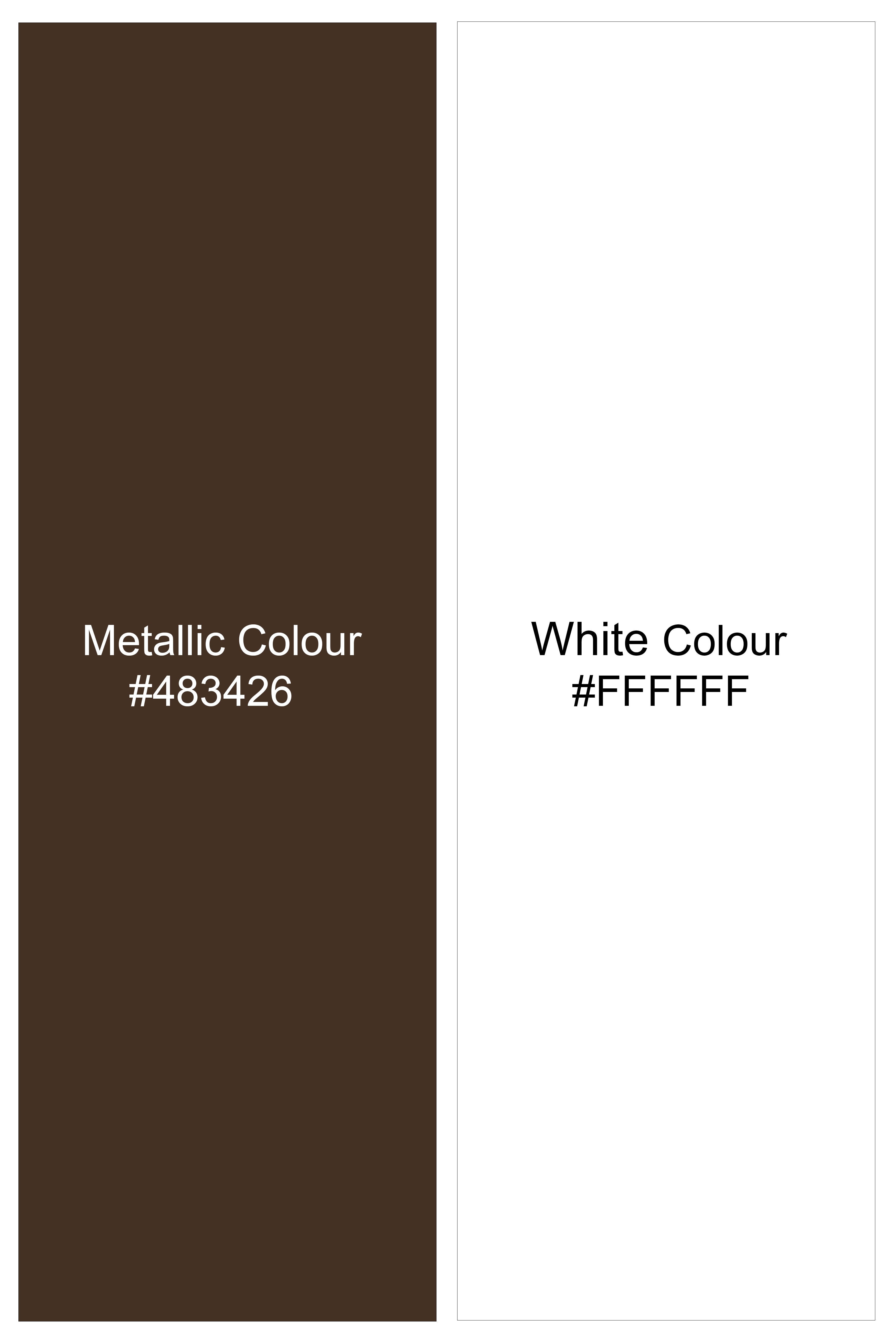 Metavue-Metallic Brown And Bright White Striped Super Soft Premium Cotton Formal White Cuff Collar Shirt