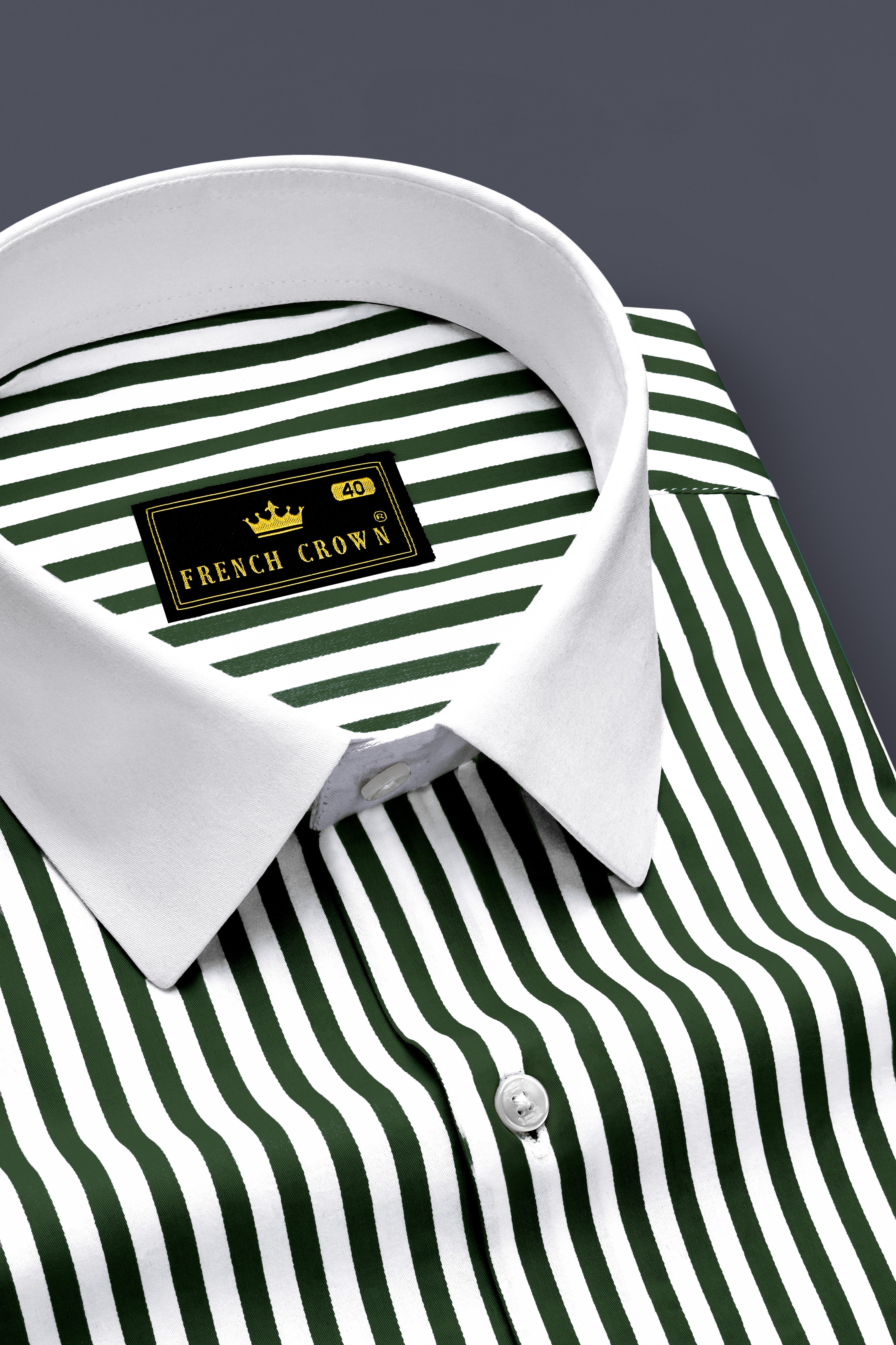 Veralux-Everglade Green And Bright White Striped Super Soft Premium Cotton Formal White Cuff Collar Shirt