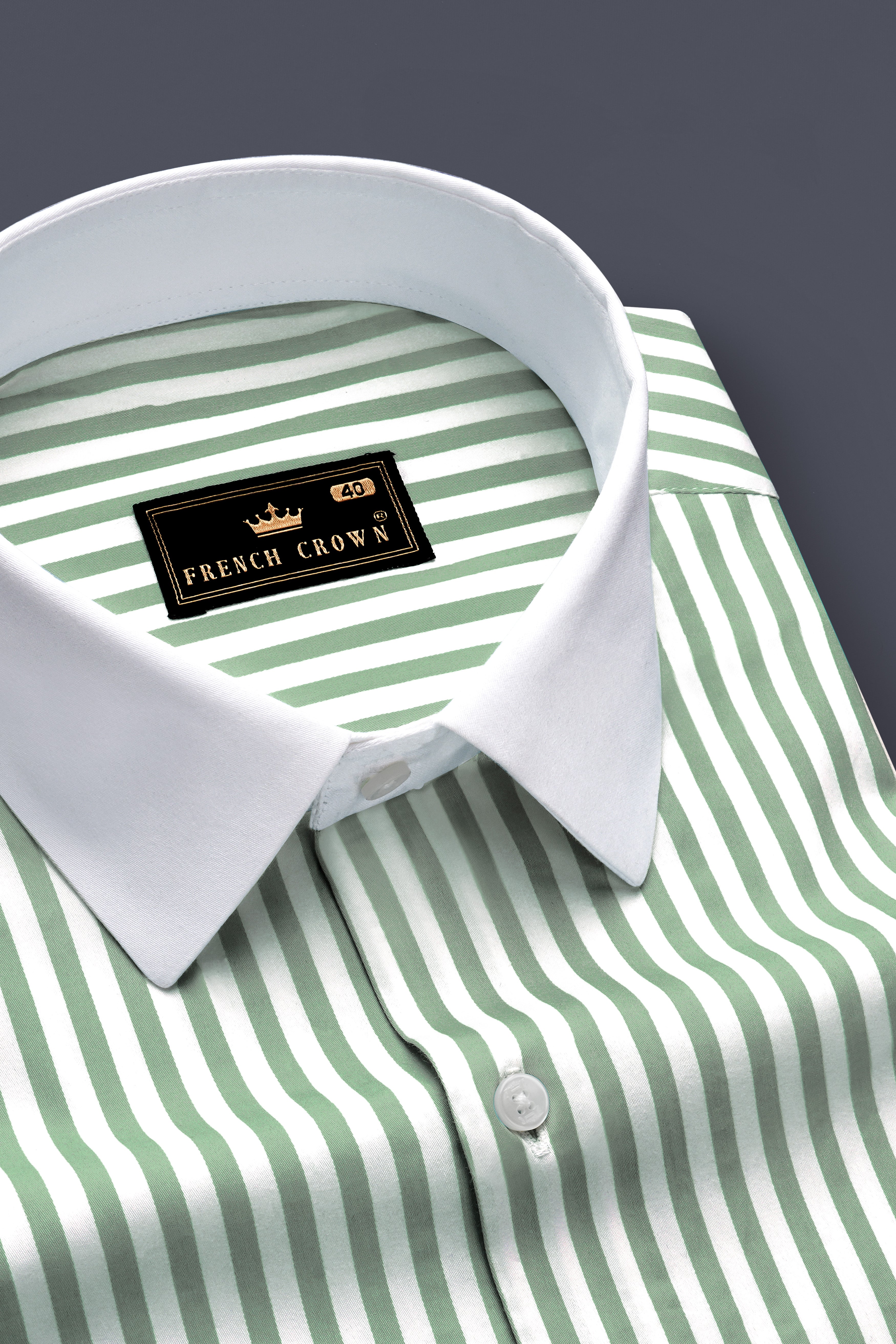 Frescira-Viridian Green And Bright White Striped Super Soft Premium Cotton Formal White Cuff Collar Shirt