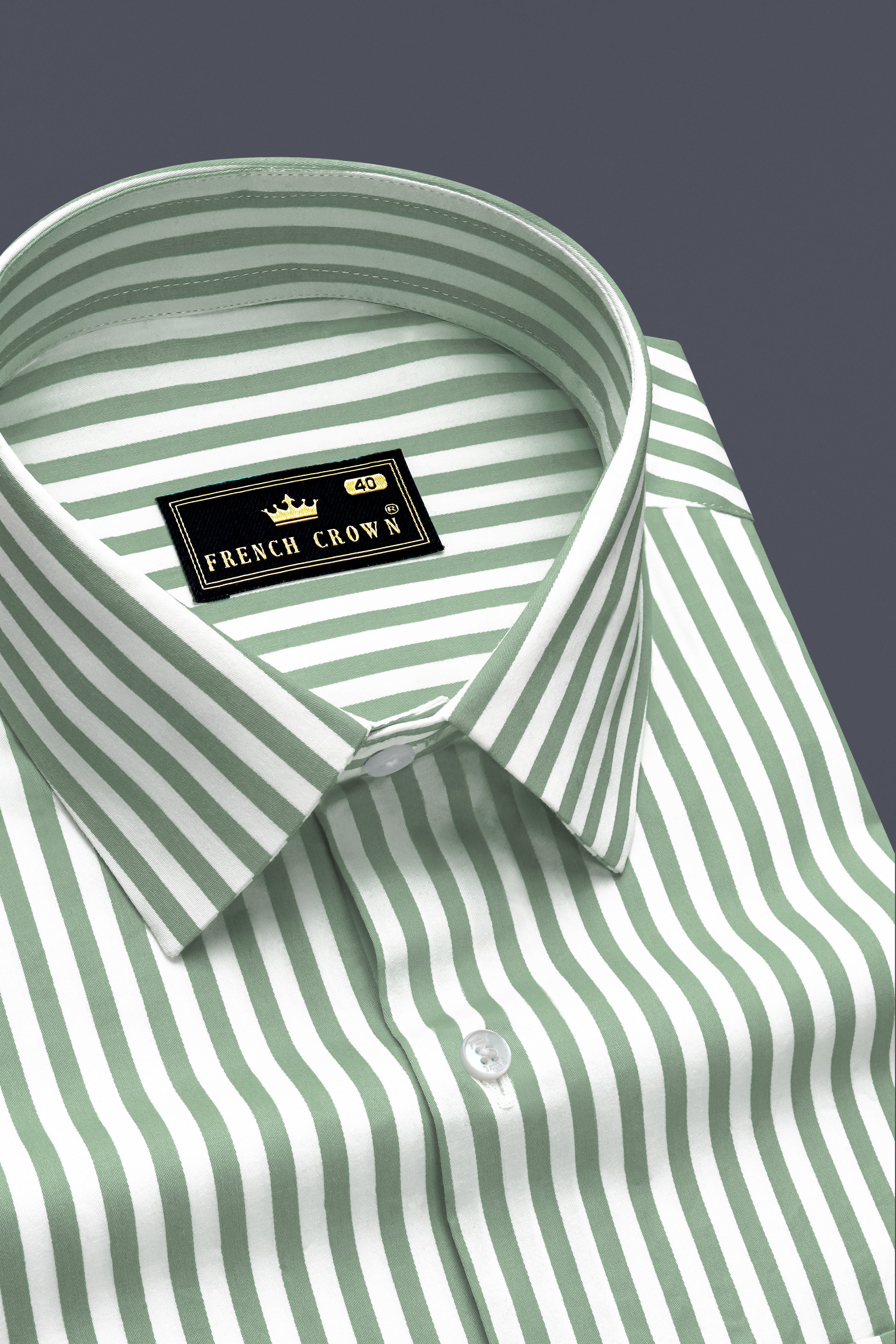Frescira-Viridian Green And Bright White Striped Subtle Sheen Super Soft Premium Cotton Dress Shirt