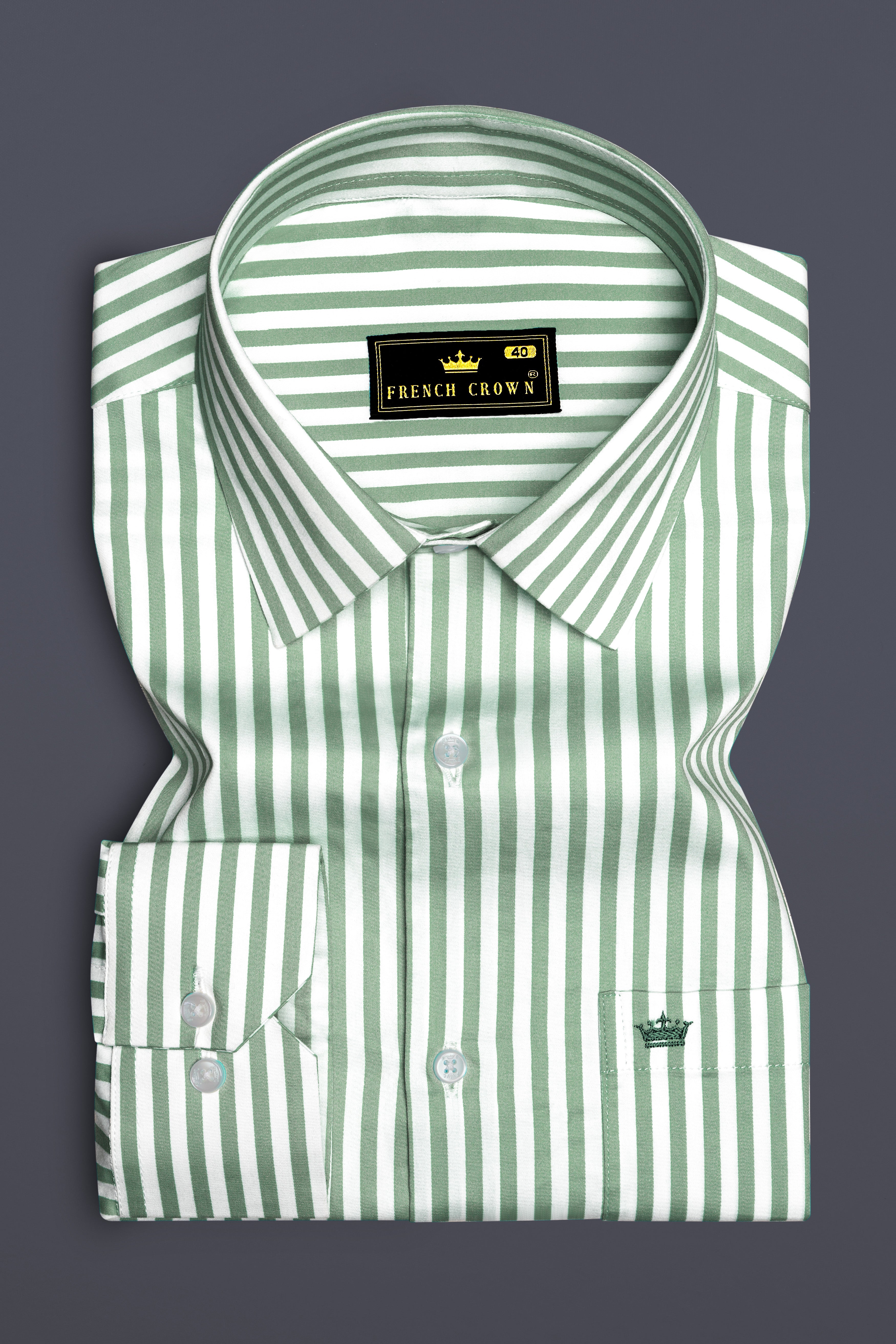 Frescira-Viridian Green And Bright White Striped Subtle Sheen Super Soft Premium Cotton Dress Shirt