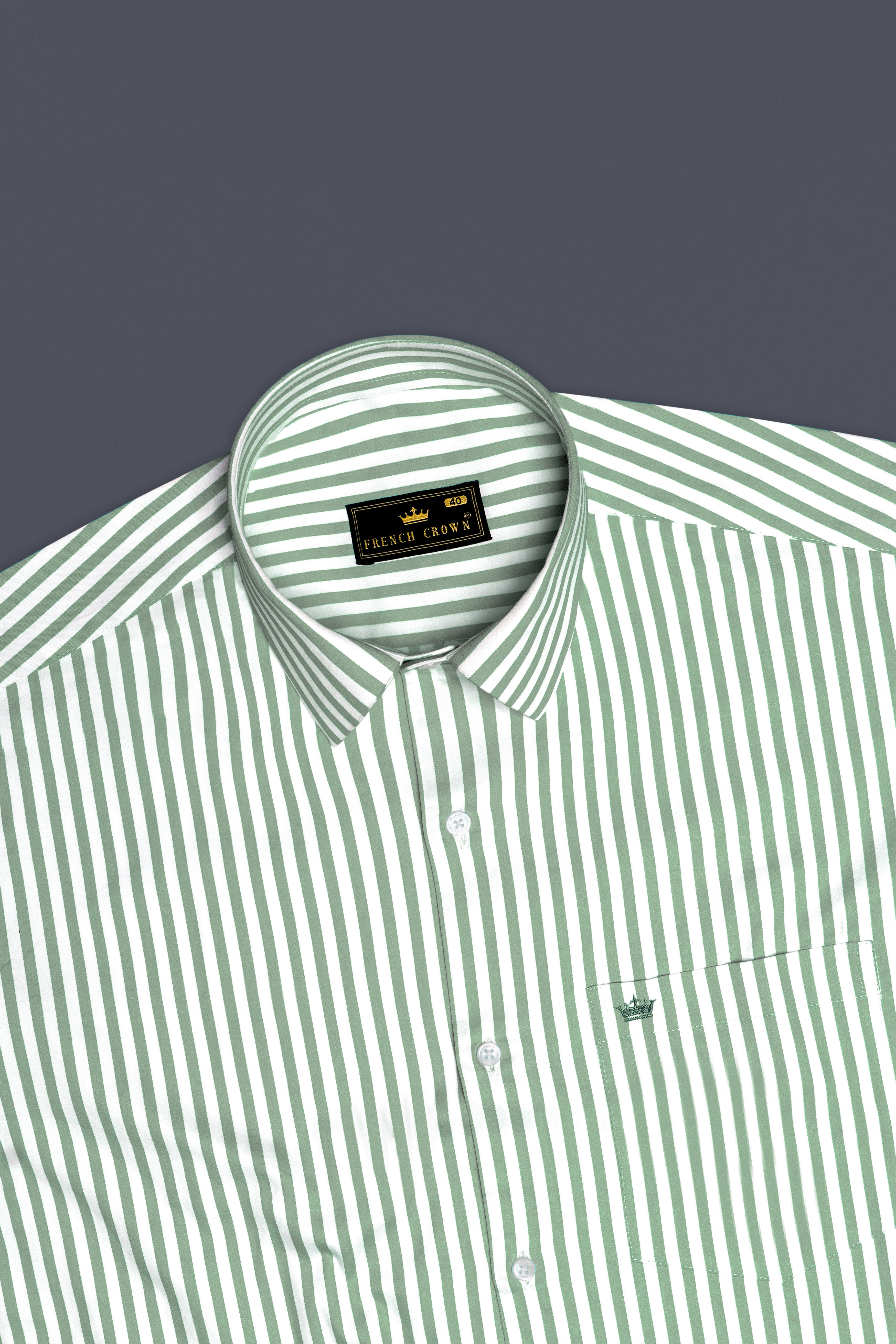 Frescira-Viridian Green And Bright White Striped Subtle Sheen Super Soft Premium Cotton Dress Shirt