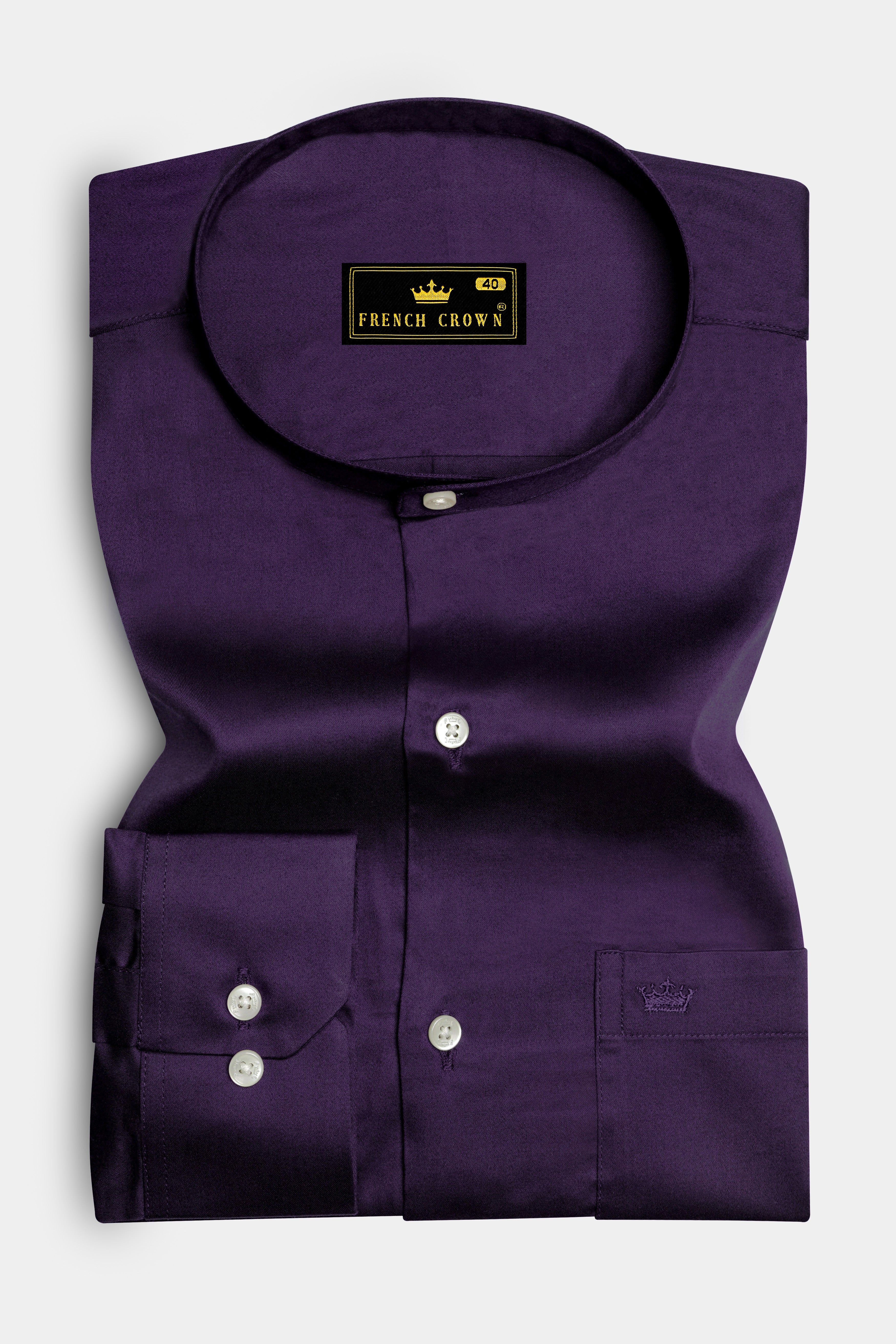Violet-Grape Purple Subtle Sheen Super Soft Premium Cotton Dress Mandarin Shirt