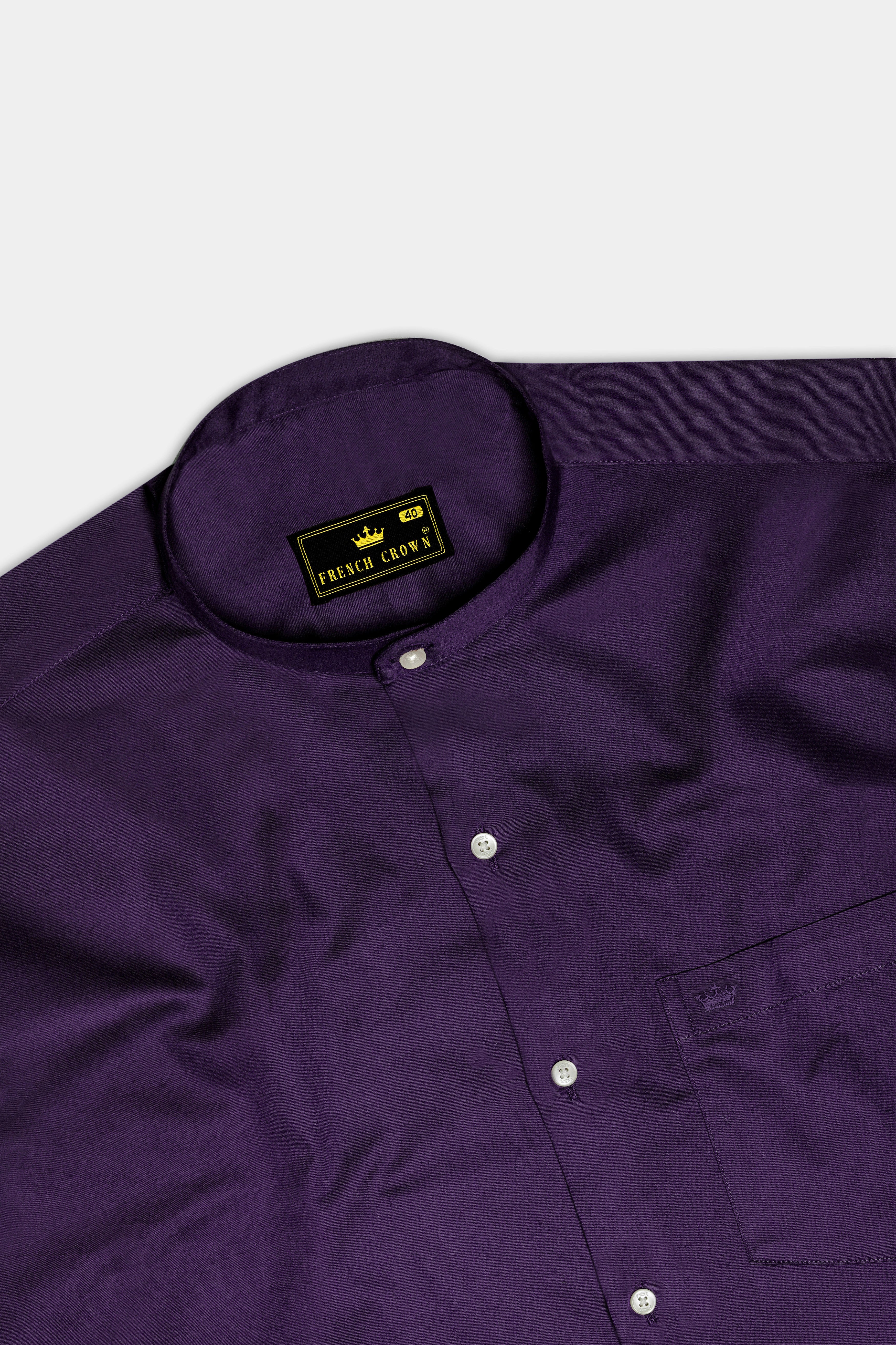 Violet-Grape Purple Subtle Sheen Super Soft Premium Cotton Dress Mandarin Shirt