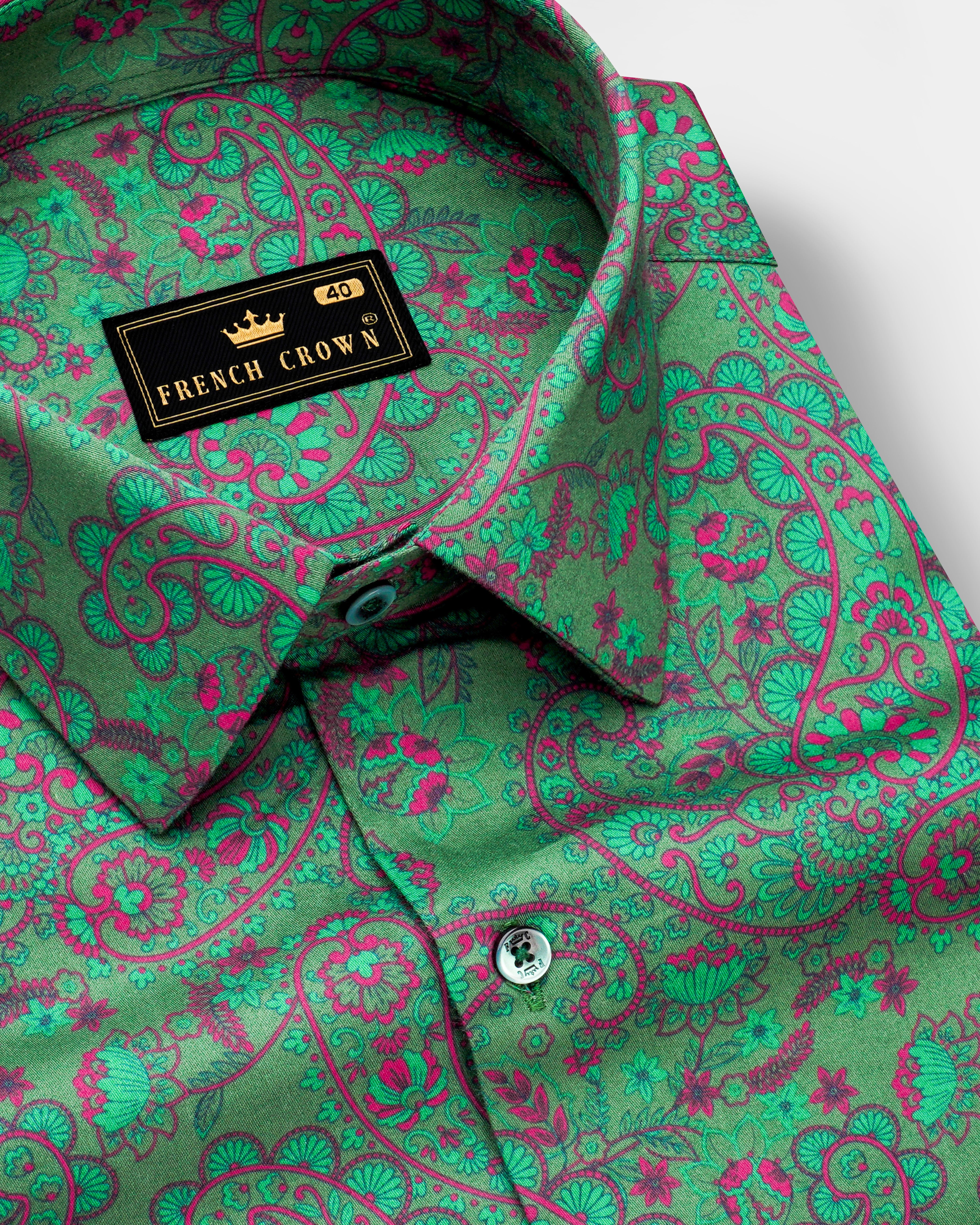 Lichen Green With Violet Pink Paisley Prints Semi Formal Premium