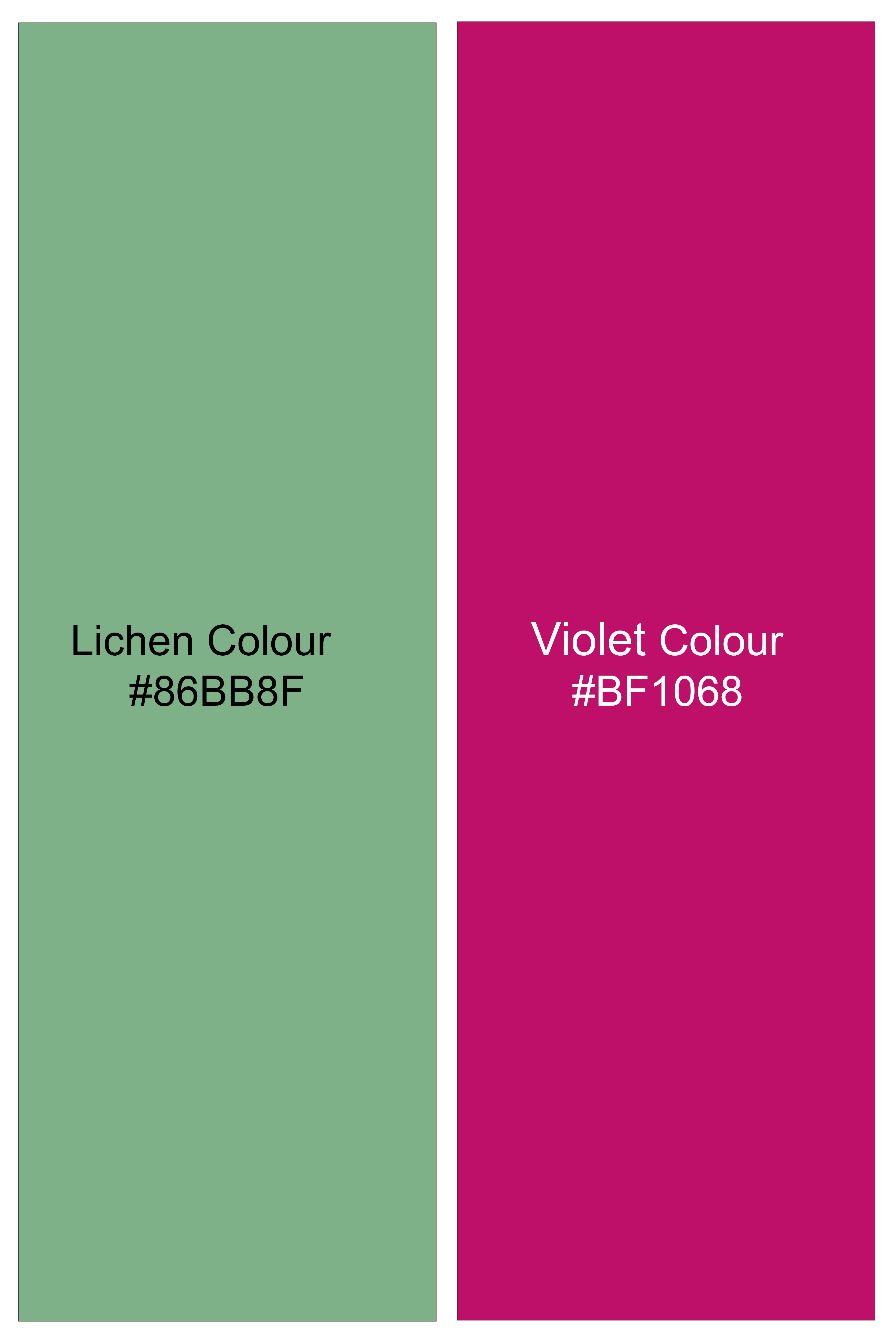 Lichen Green With Violet Pink Paisley Printed Subtle Sheen Super Soft Premium Cotton Semi Formal Shirt