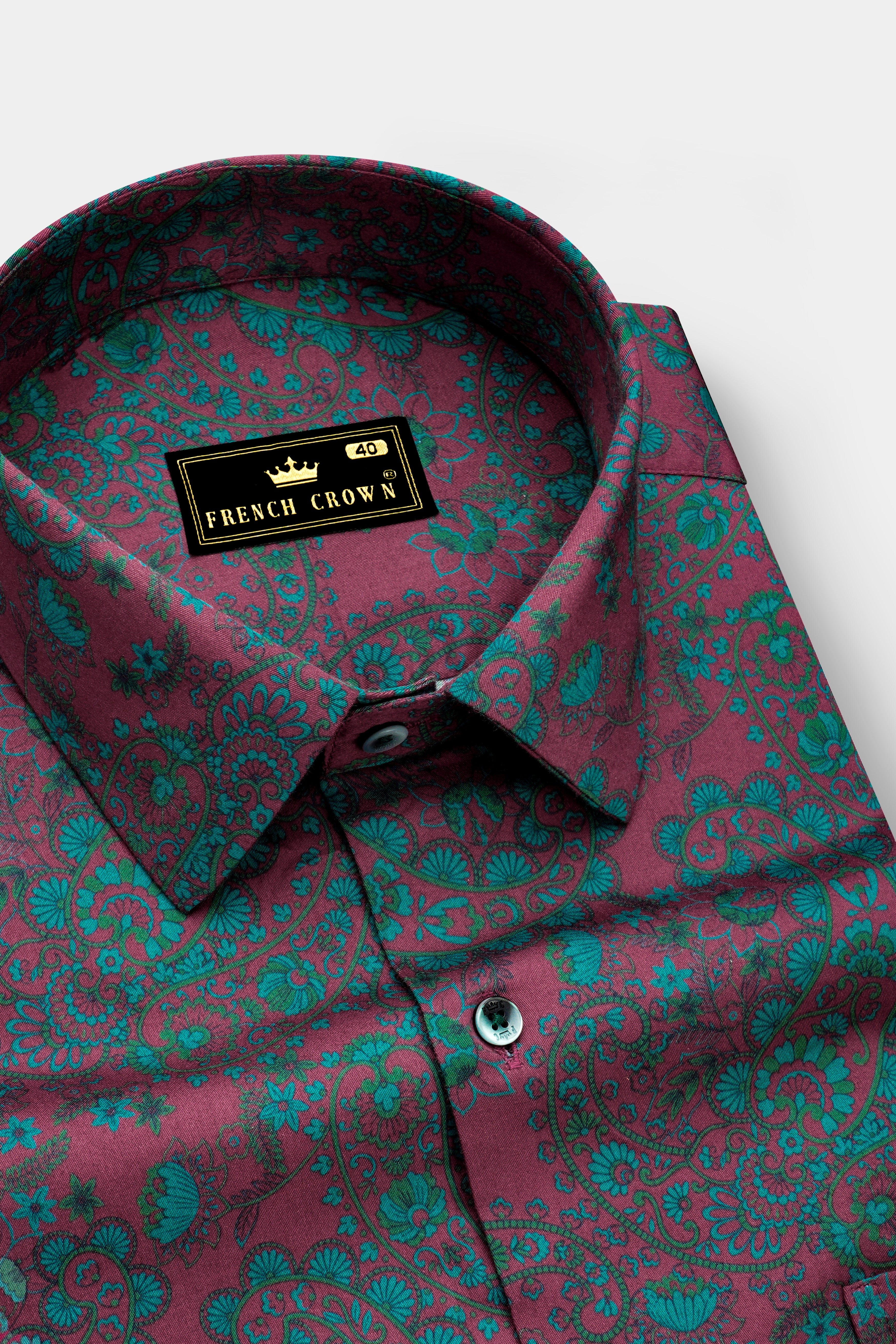 Comelot Maroon And Surfie Green Paisley Printed Subtle Sheen Super Soft Premium Cotton Semi FormalShirt