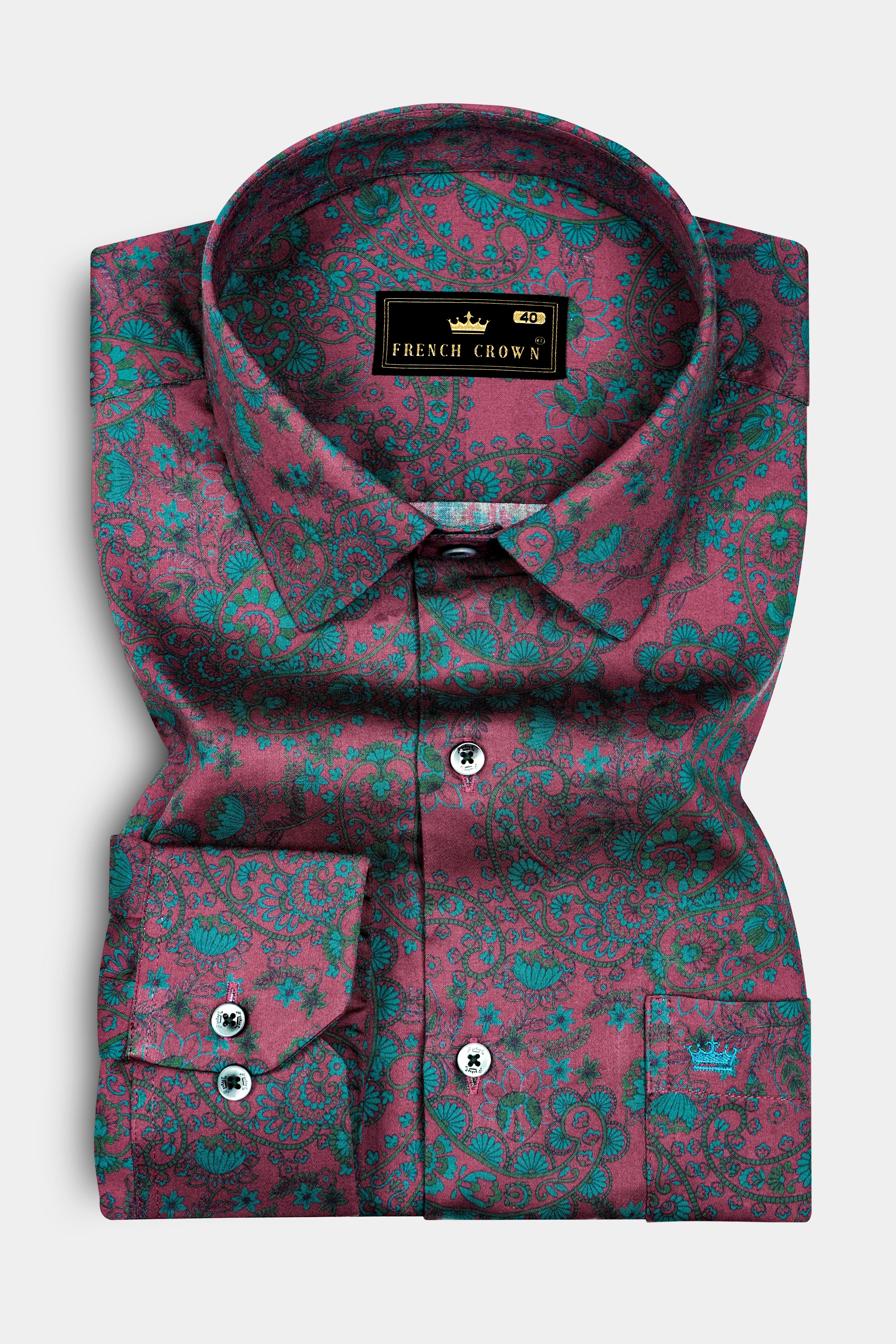 Comelot Maroon And Surfie Green Paisley Printed Subtle Sheen Super Soft Premium Cotton Semi FormalShirt