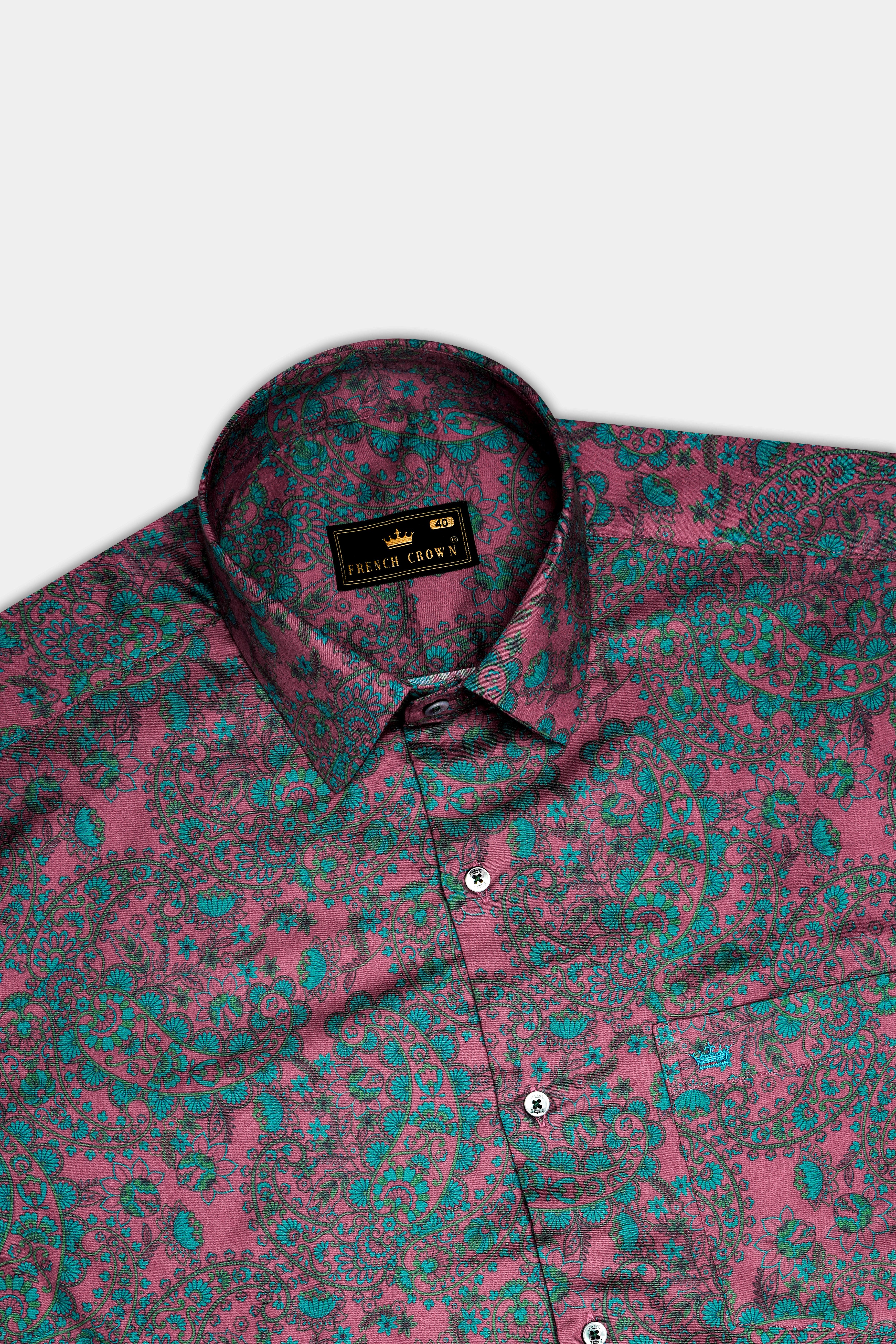 Comelot Maroon And Surfie Green Paisley Printed Subtle Sheen Super Soft Premium Cotton Semi FormalShirt