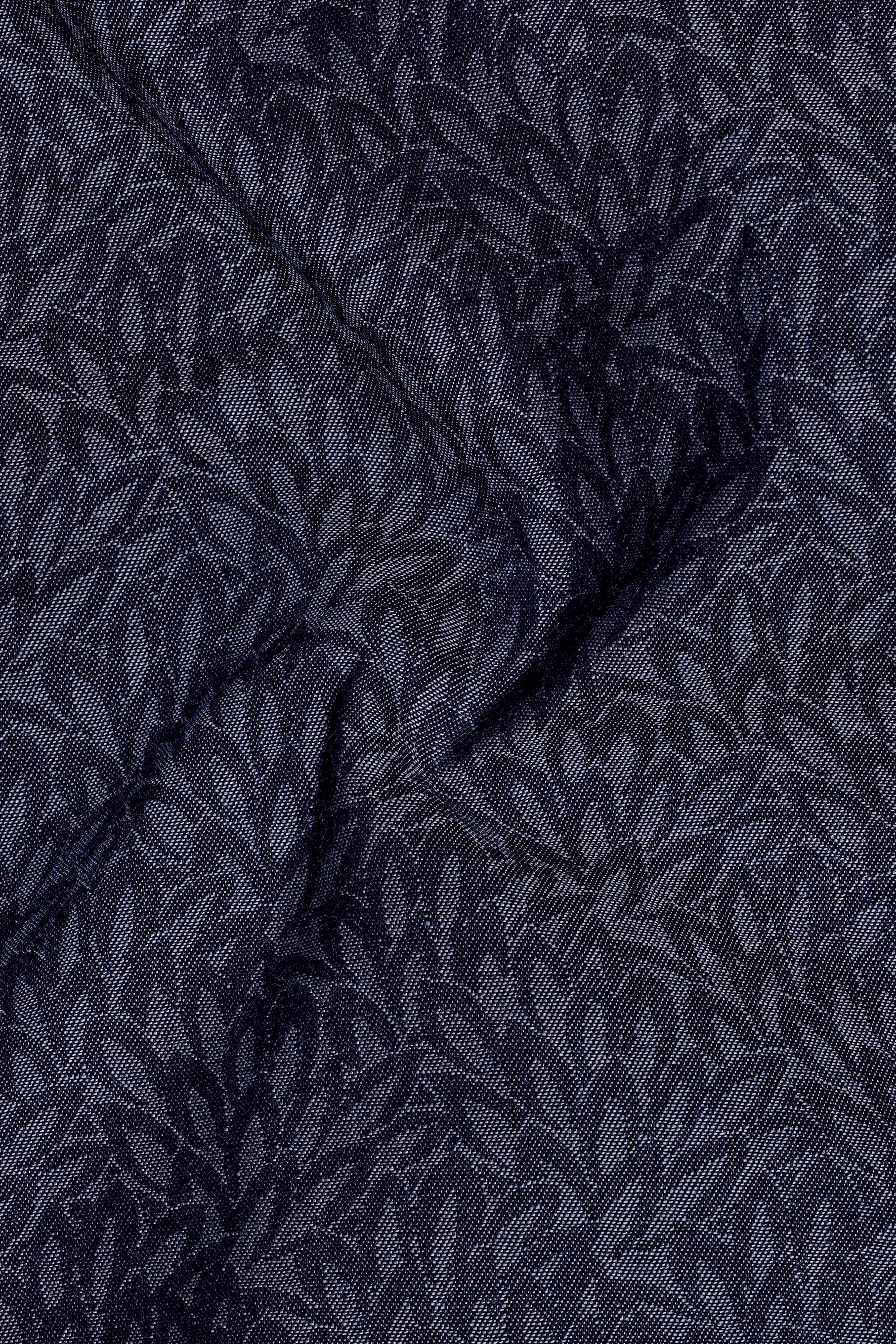 Cedivell-Bleached Cedar Denim Blue Leaf Print Super Soft Premium Cotton Casual Shirt