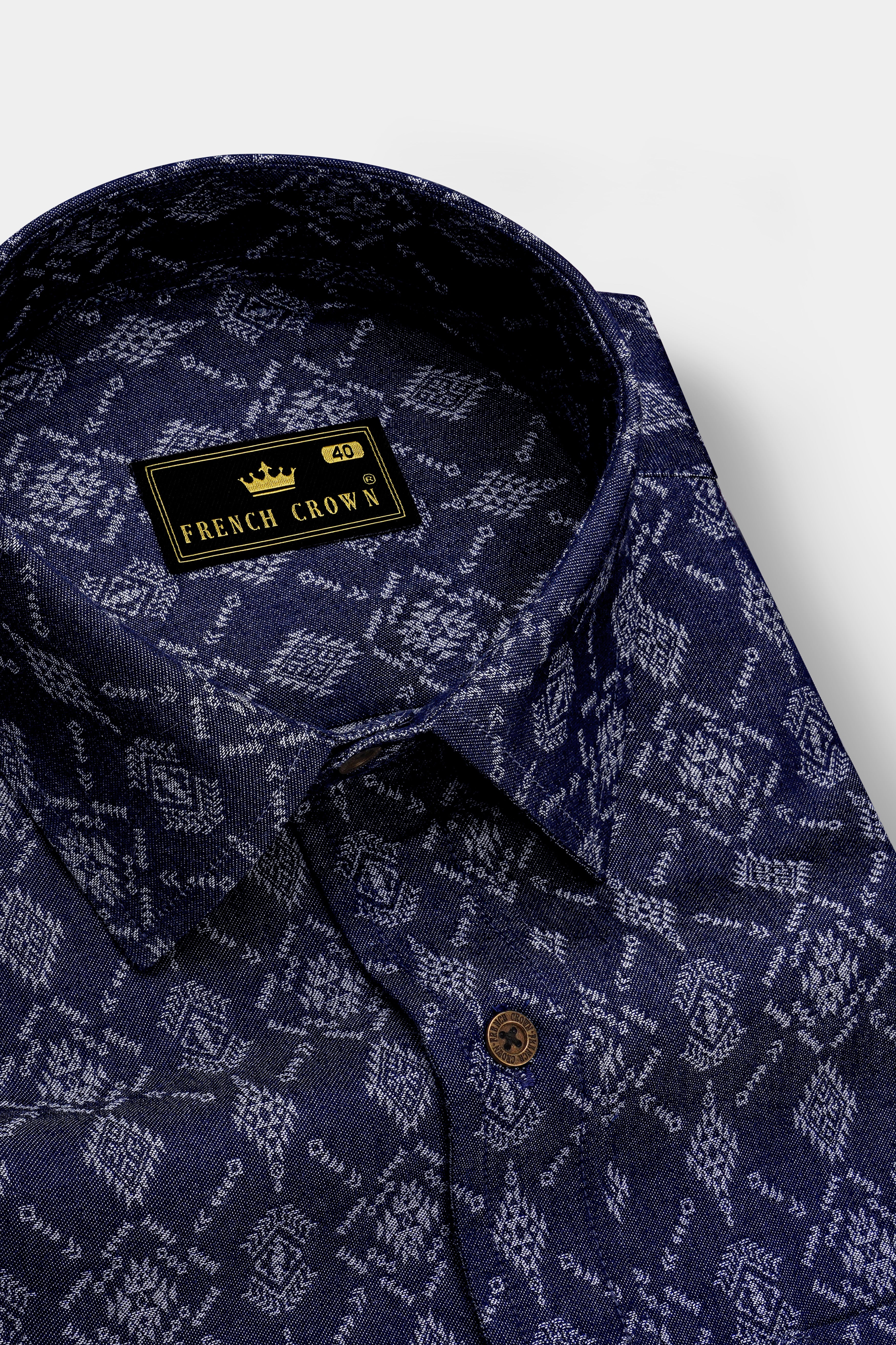 Bluikat-Haiti Denim Blue Ikat Print Super Soft Premium Cotton Casual Shirt