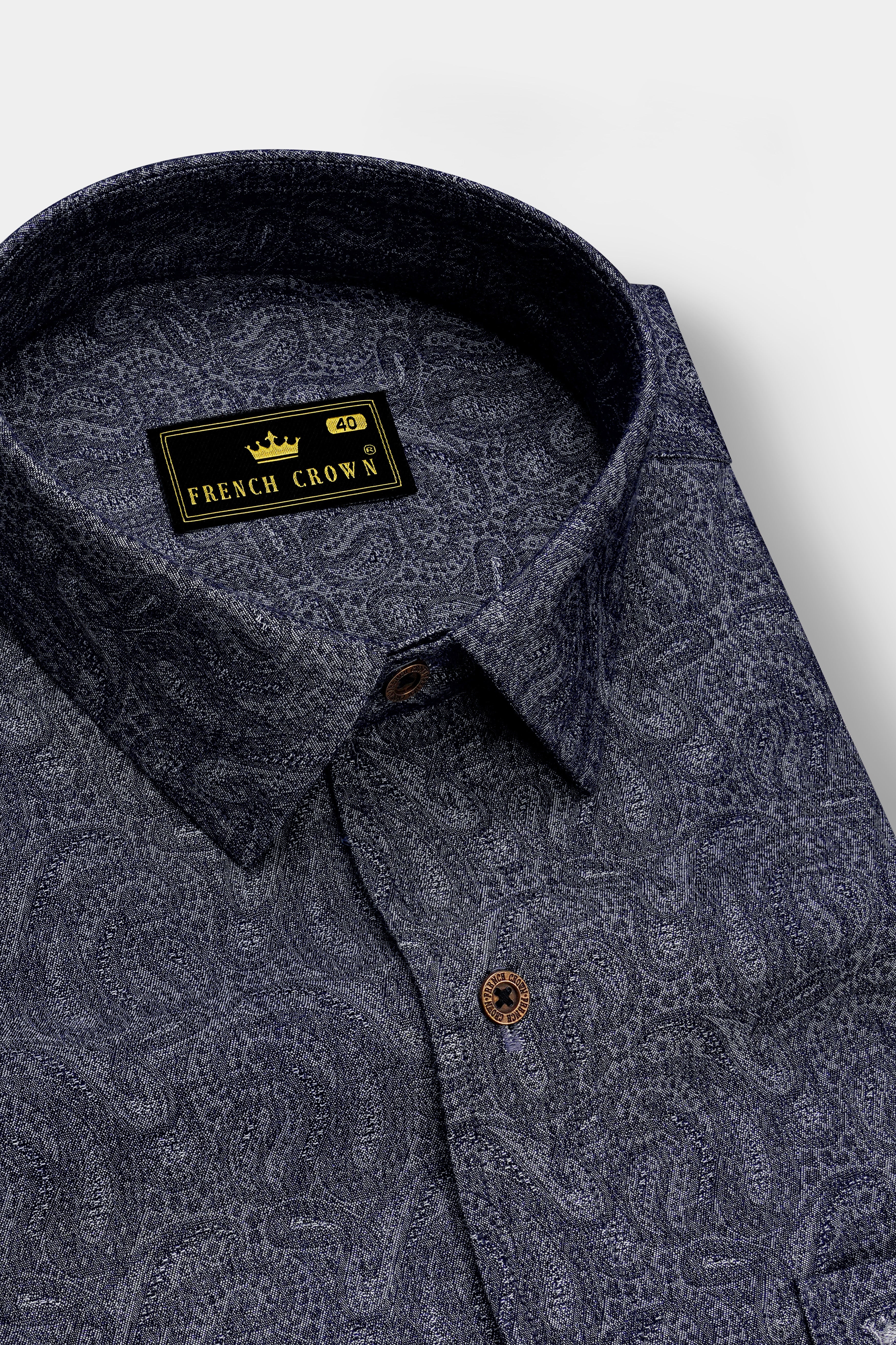 Paiscrest-Vulcan Denim Blue Paisley Printed Super Soft Premium Cotton Casual Shirt