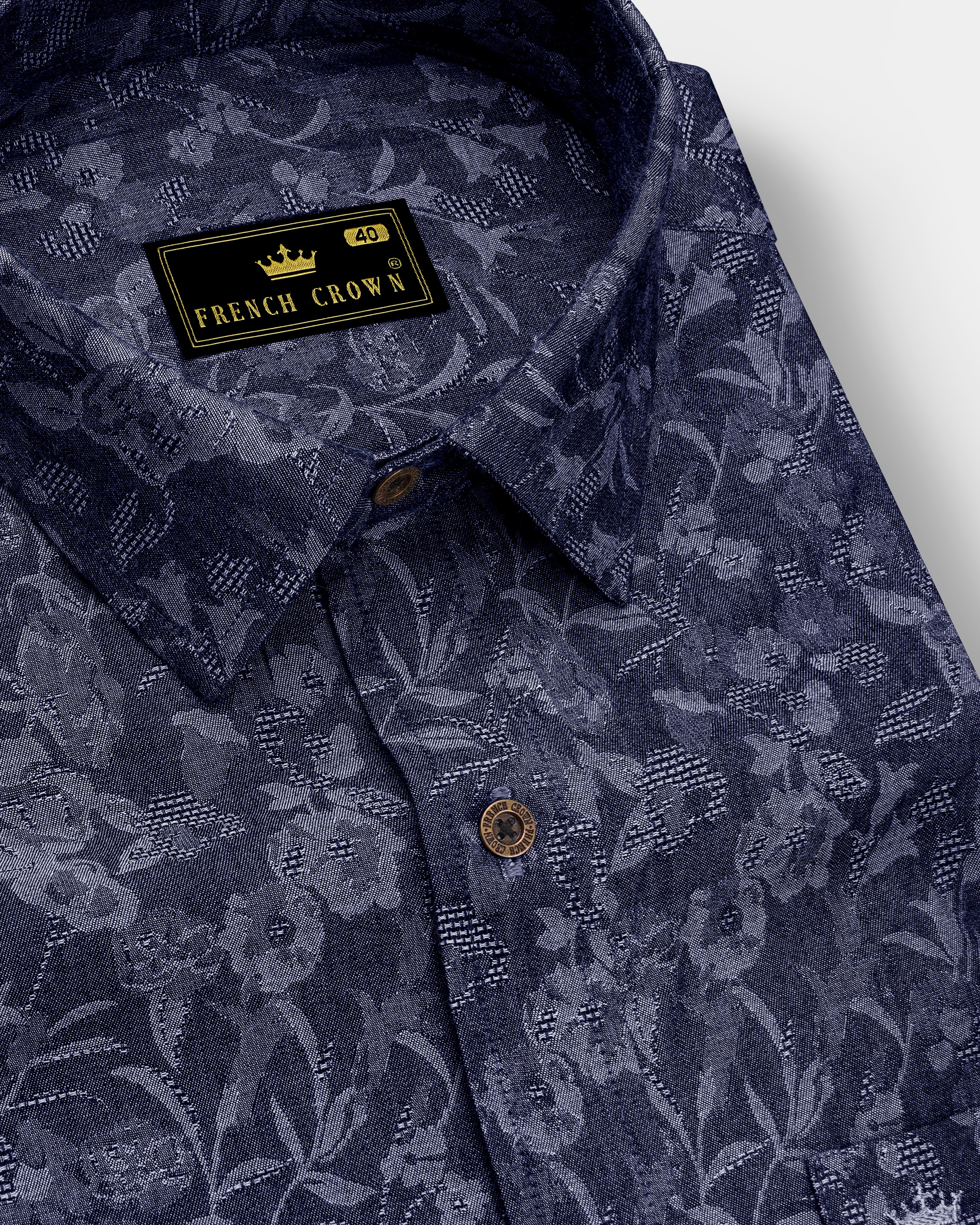Fiorenza-Martinique Denim Blue Floral Jacquard Textured Casual