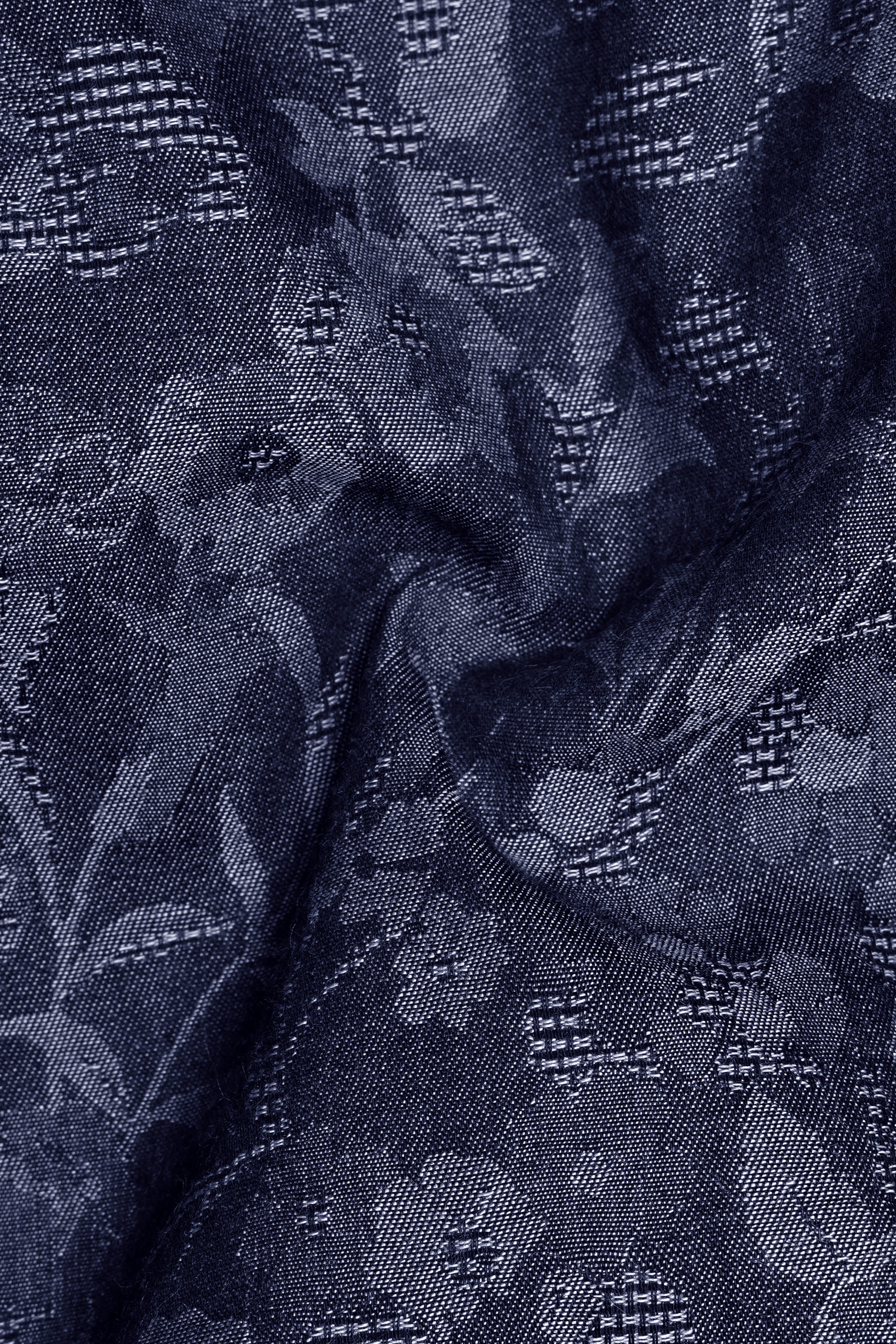 Fiorenza-Martinique Denim Blue Floral Jacquard Print Super Soft Premium Cotton Casual Shirt