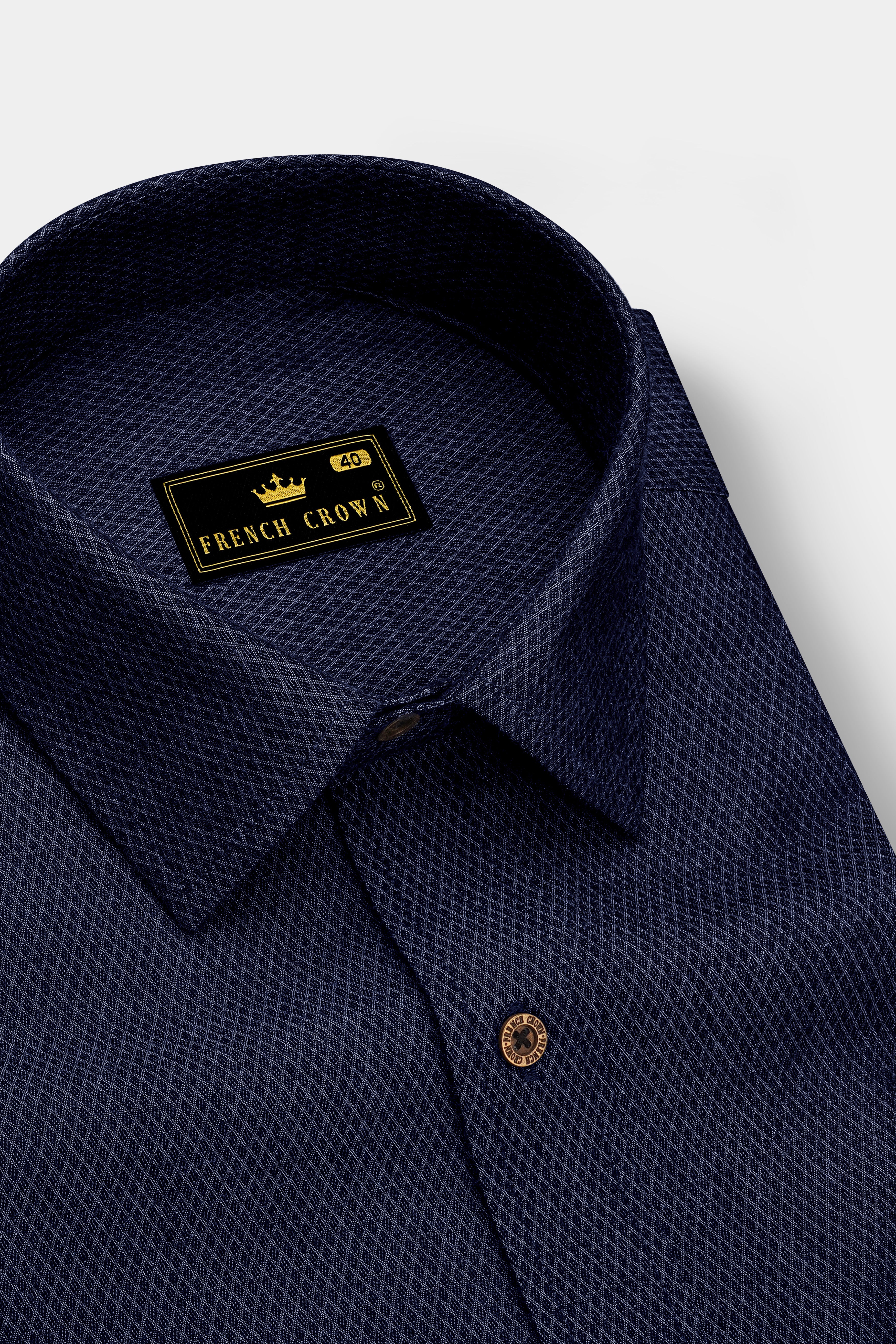 Hexivra-Cinder Denim Blue Honeycomb Dobby Textured Super Soft Premium Cotton Casual Shirt