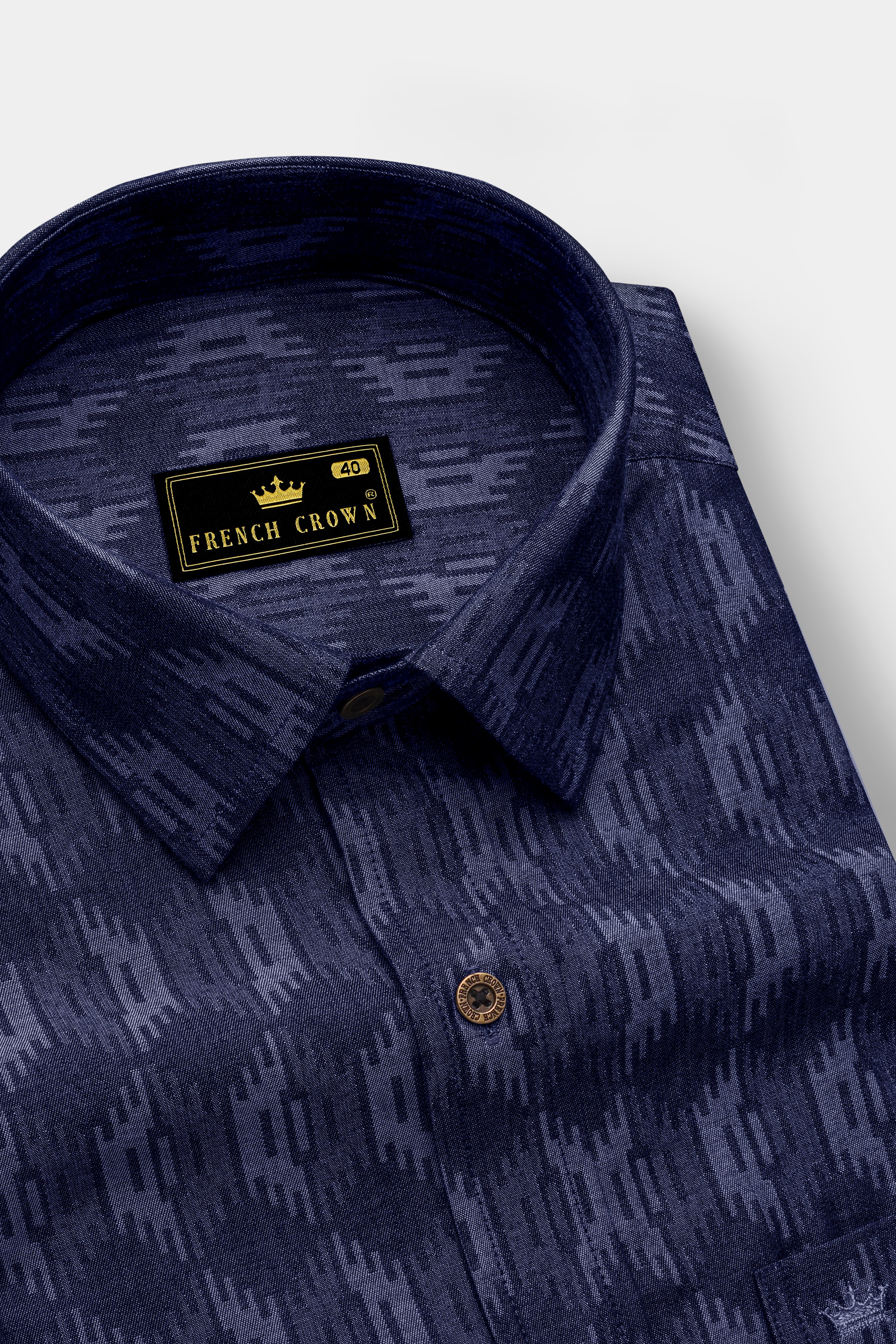 Noctivell-Nightfall Denim Blue Ikat Textured Super Soft Premium Cotton Casual Shirt