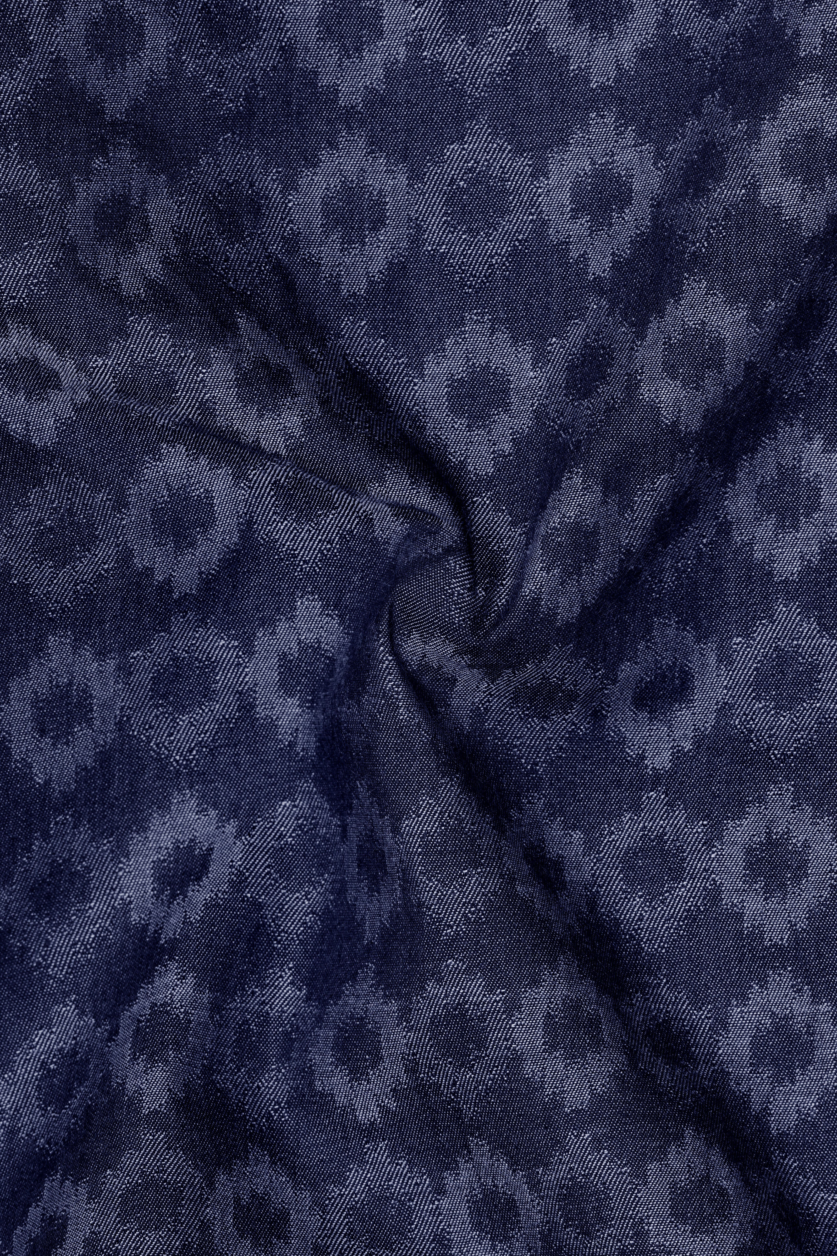 Cirnova-Vintage Denim Blue Circular Ikat Textured Super Soft Premium Cotton Casual Shirt