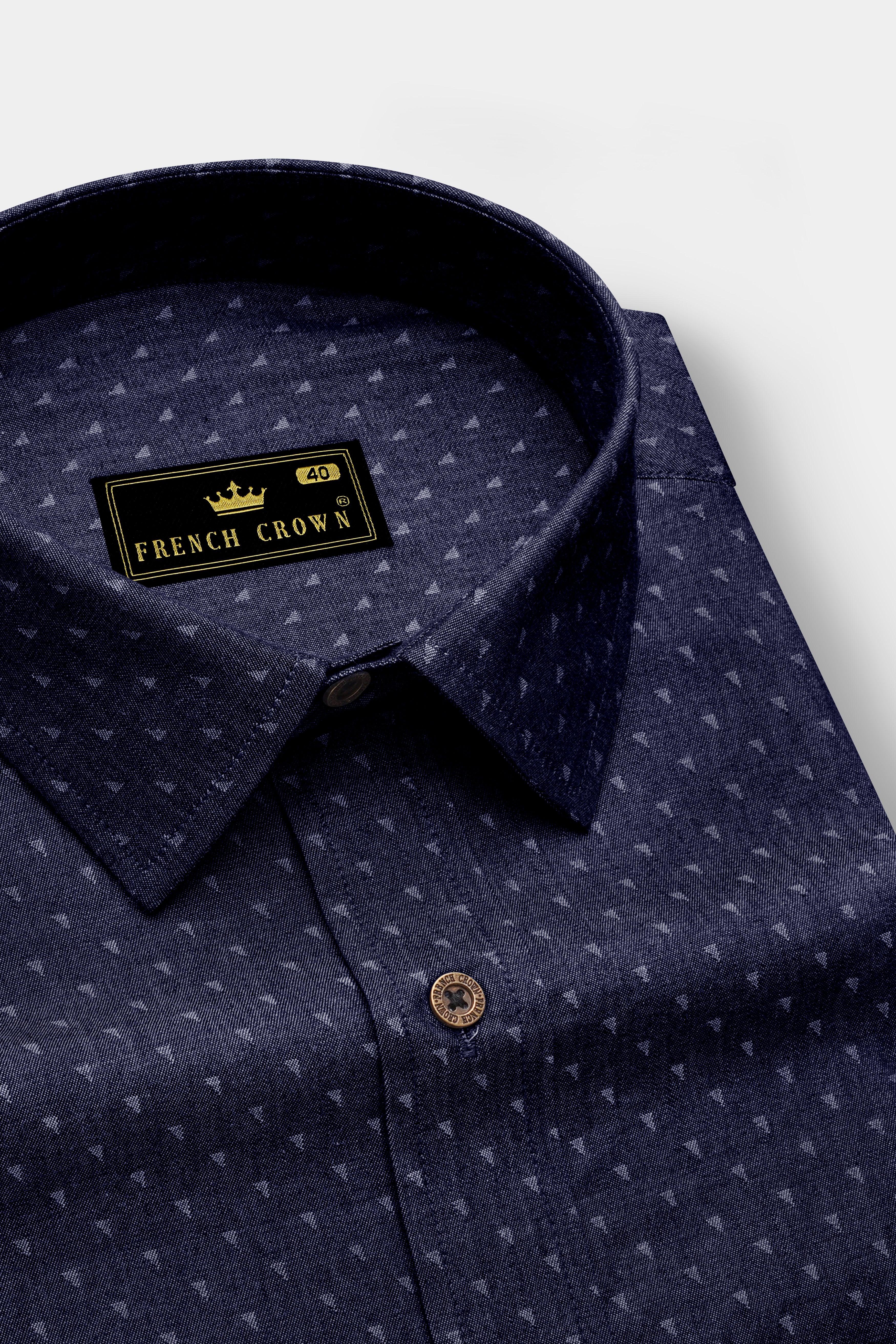 Triastra-Cosmic Denim Blue Triangle Dobby Textured Super Soft Premium Cotton Casual Shirt