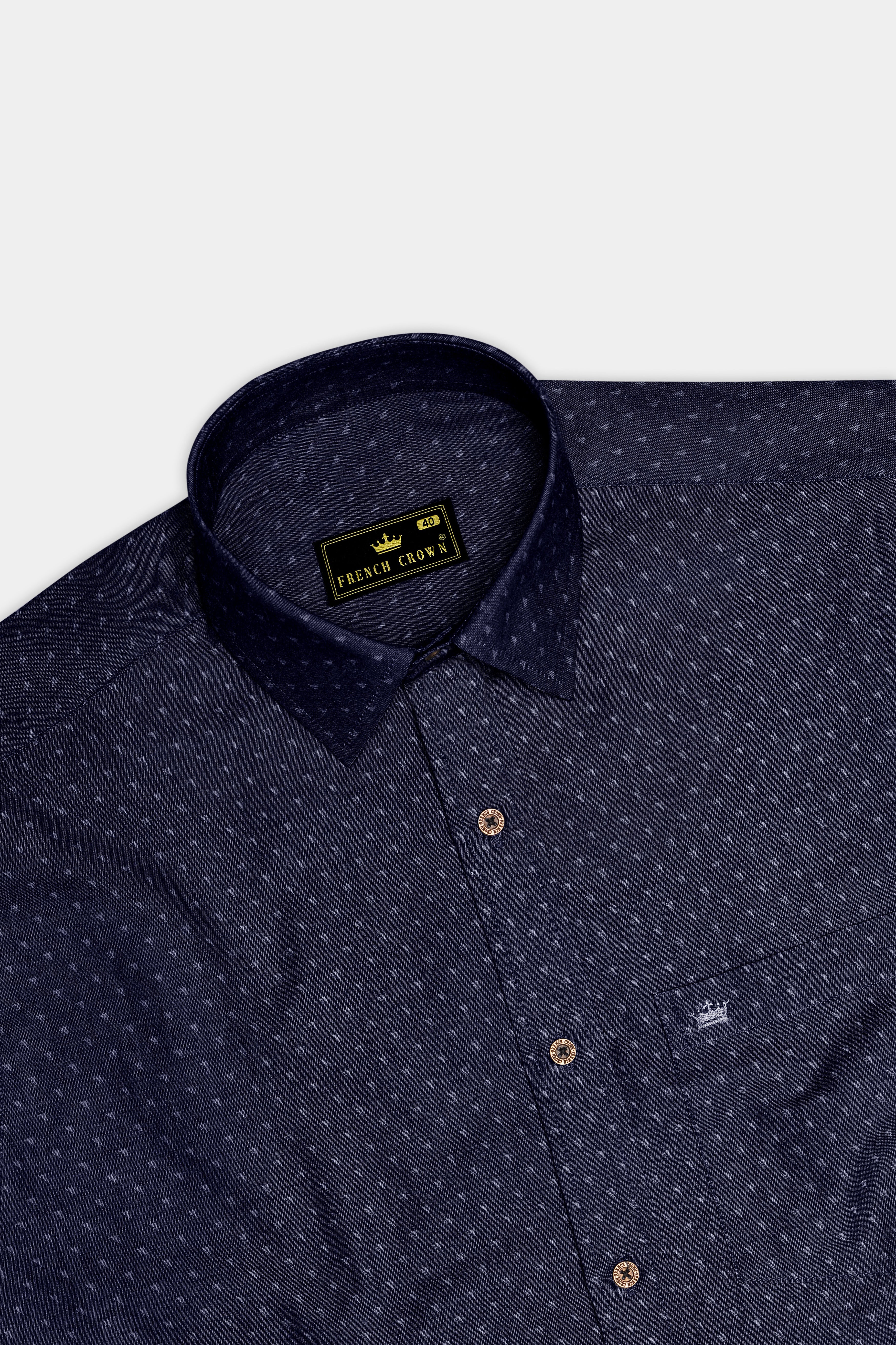 Triastra-Cosmic Denim Blue Triangle Dobby Textured Super Soft Premium Cotton Casual Shirt