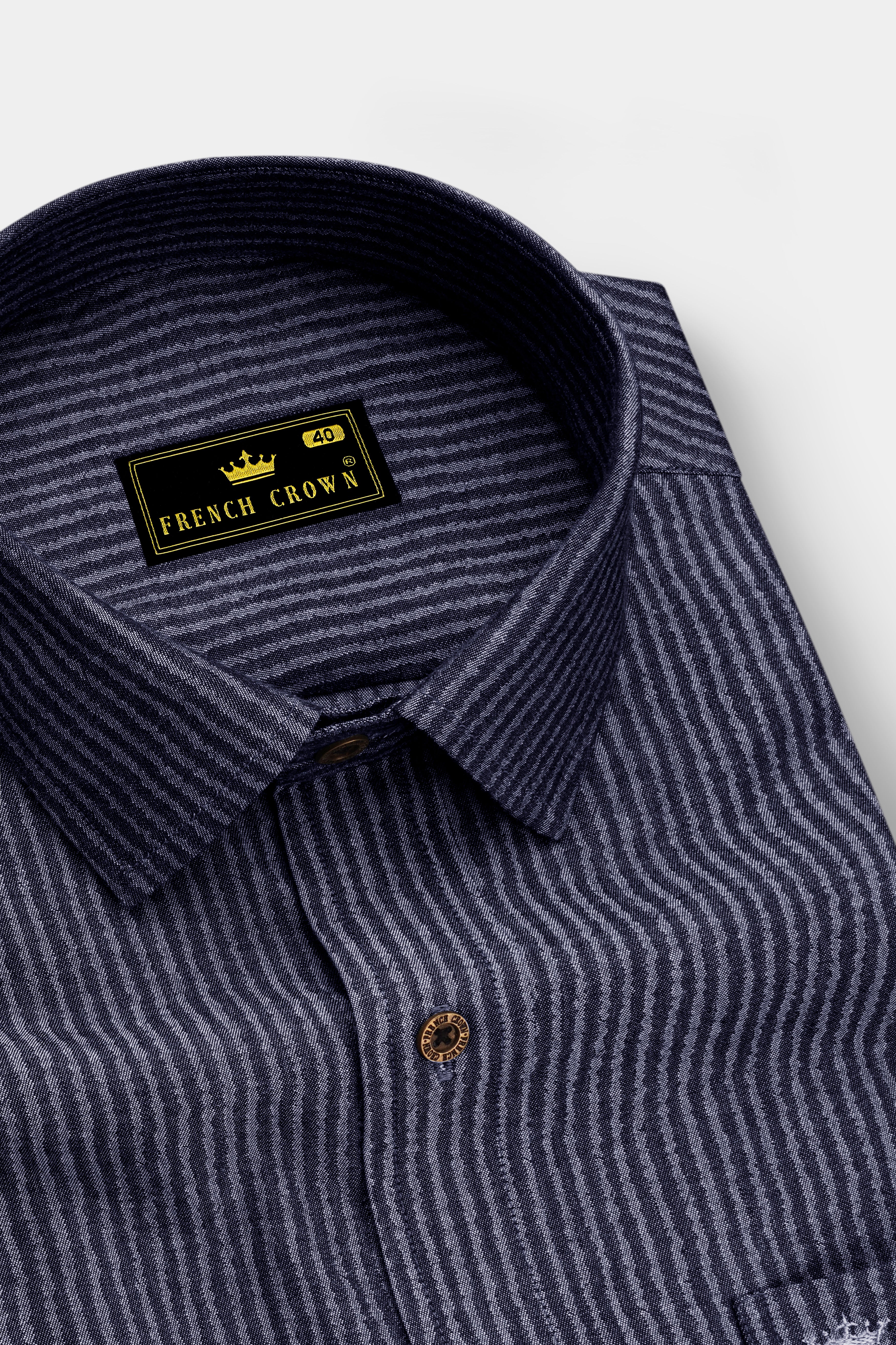 Striora-Graphite Denim Blue Striped Super Soft Premium Cotton Casual Shirt