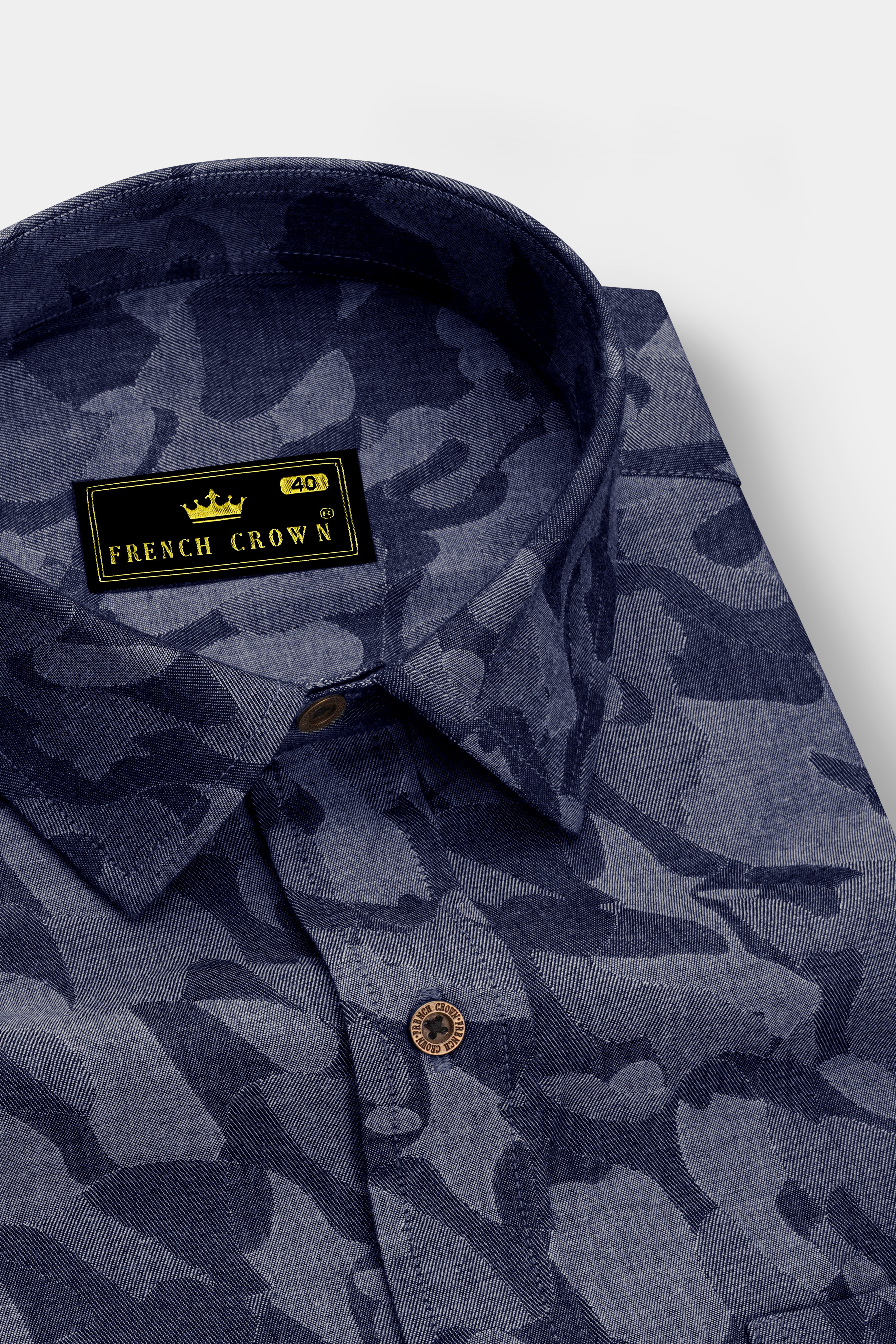 Denicrest-Sapphire Denim Blue Camouflage Printed Super Soft Premium Cotton Casual Shirt