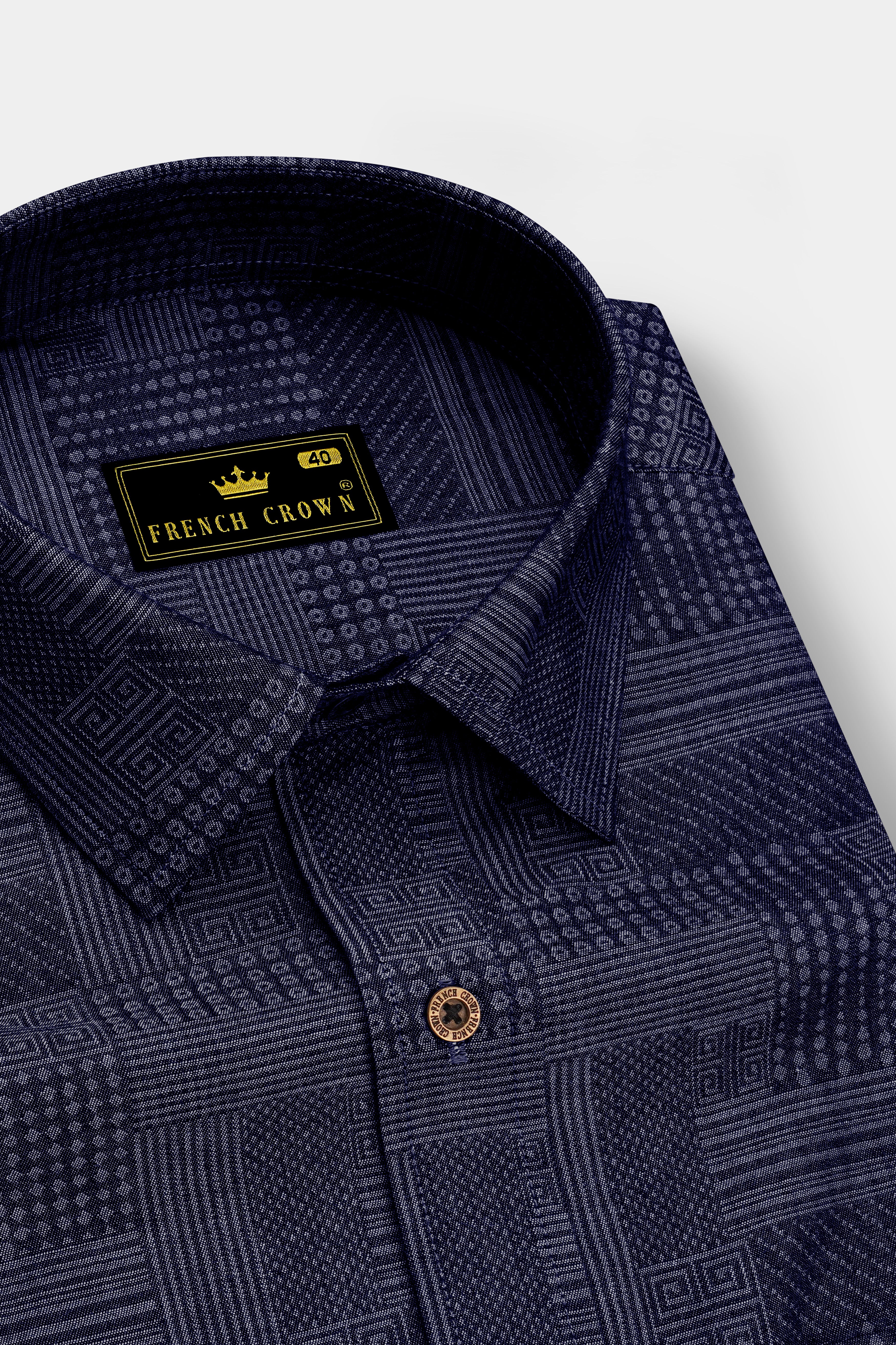 Denivell-Heritage Denim Blue Geometric Printed Super Soft Premium Cotton Casual Shirt