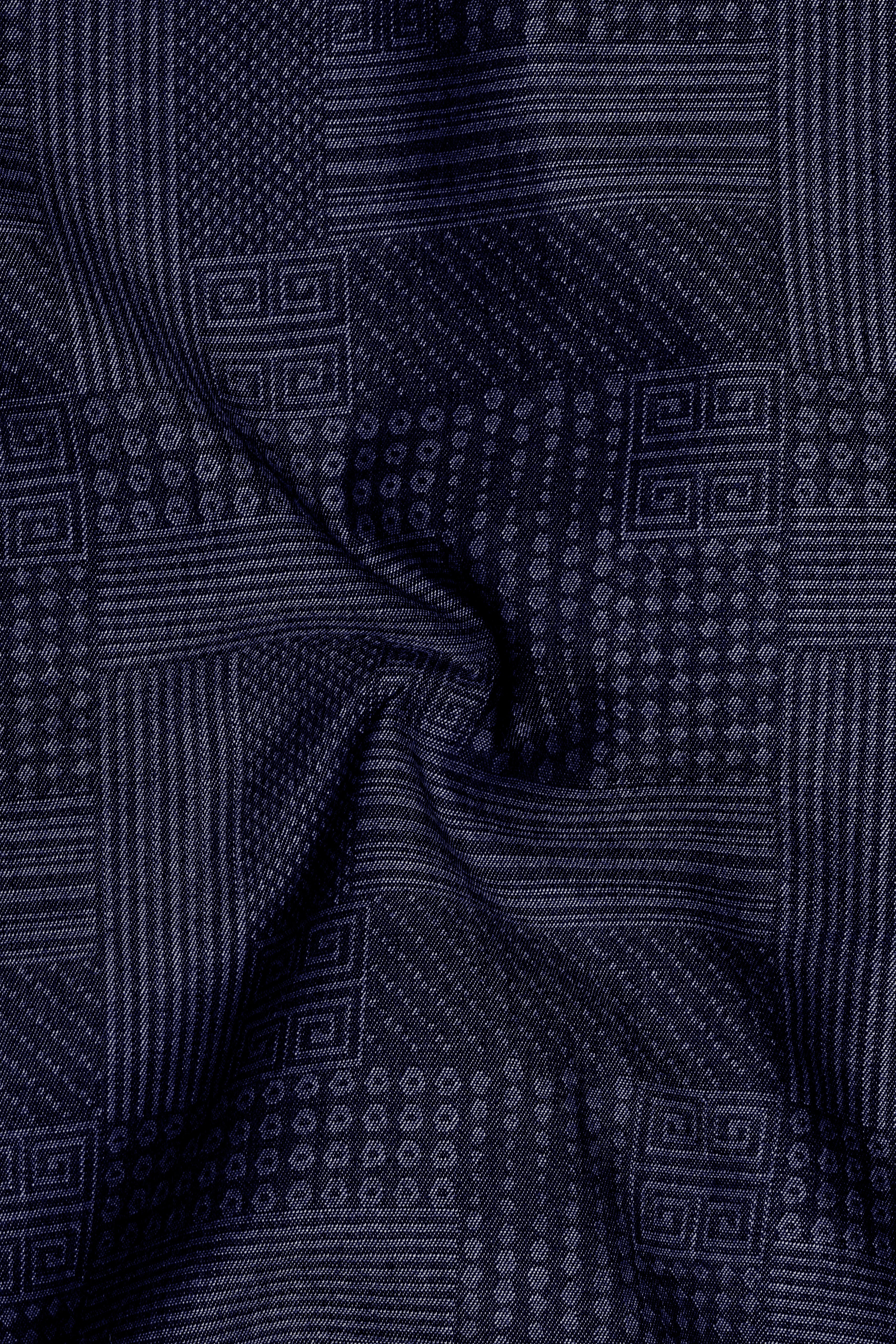 Denivell-Heritage Denim Blue Geometric Printed Super Soft Premium Cotton Casual Shirt