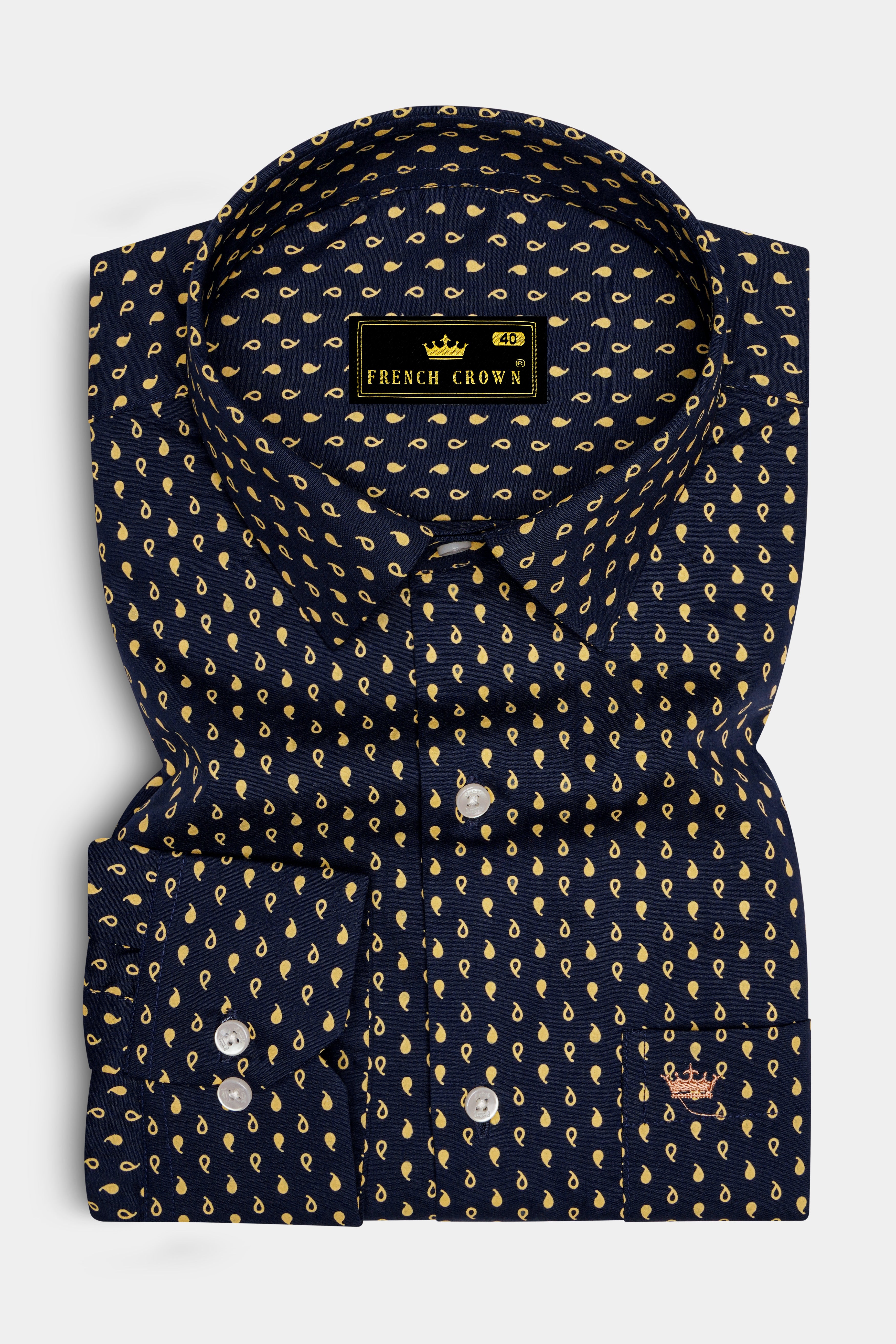 Noctivra-Vulcan Blue And Pavlova Yellow Midnight Paisley Printed Super Soft Premium Cotton Dress Shirt