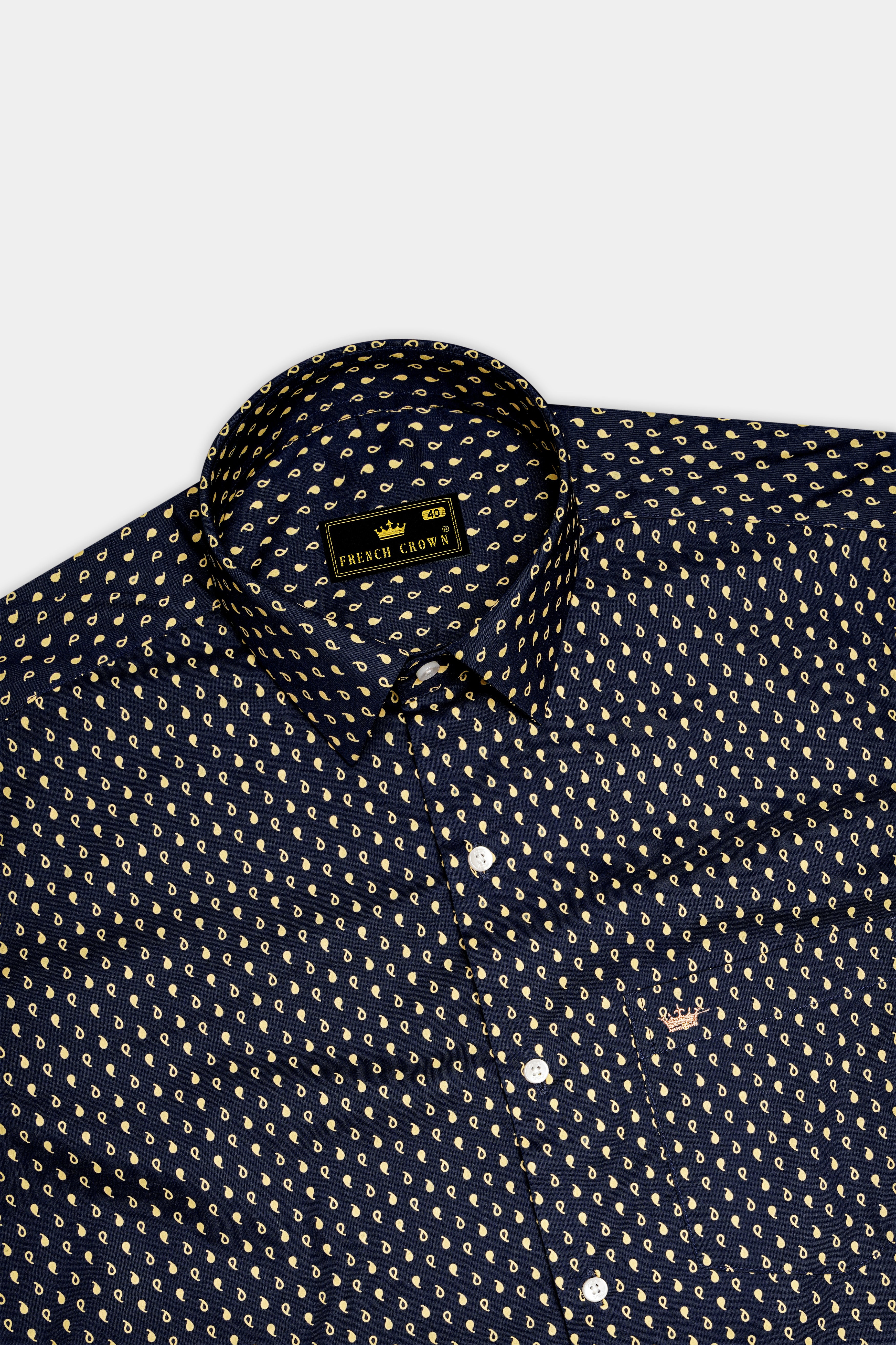 Noctivra-Vulcan Blue And Pavlova Yellow Midnight Paisley Printed Super Soft Premium Cotton Dress Shirt