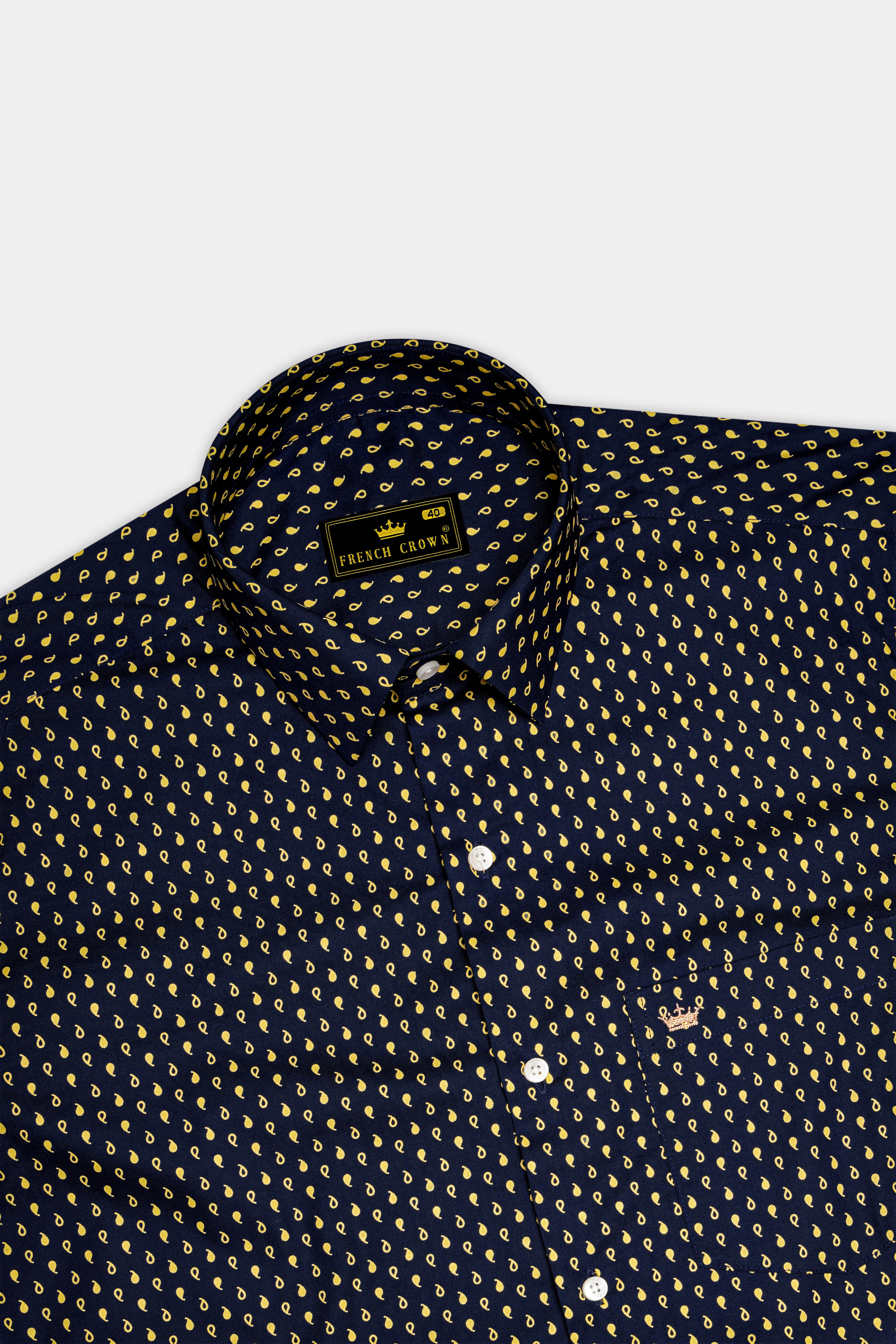 Noctivra-Vulcan Blue And Pavlova Yellow Midnight Paisley Printed Super Soft Premium Cotton Dress Shirt