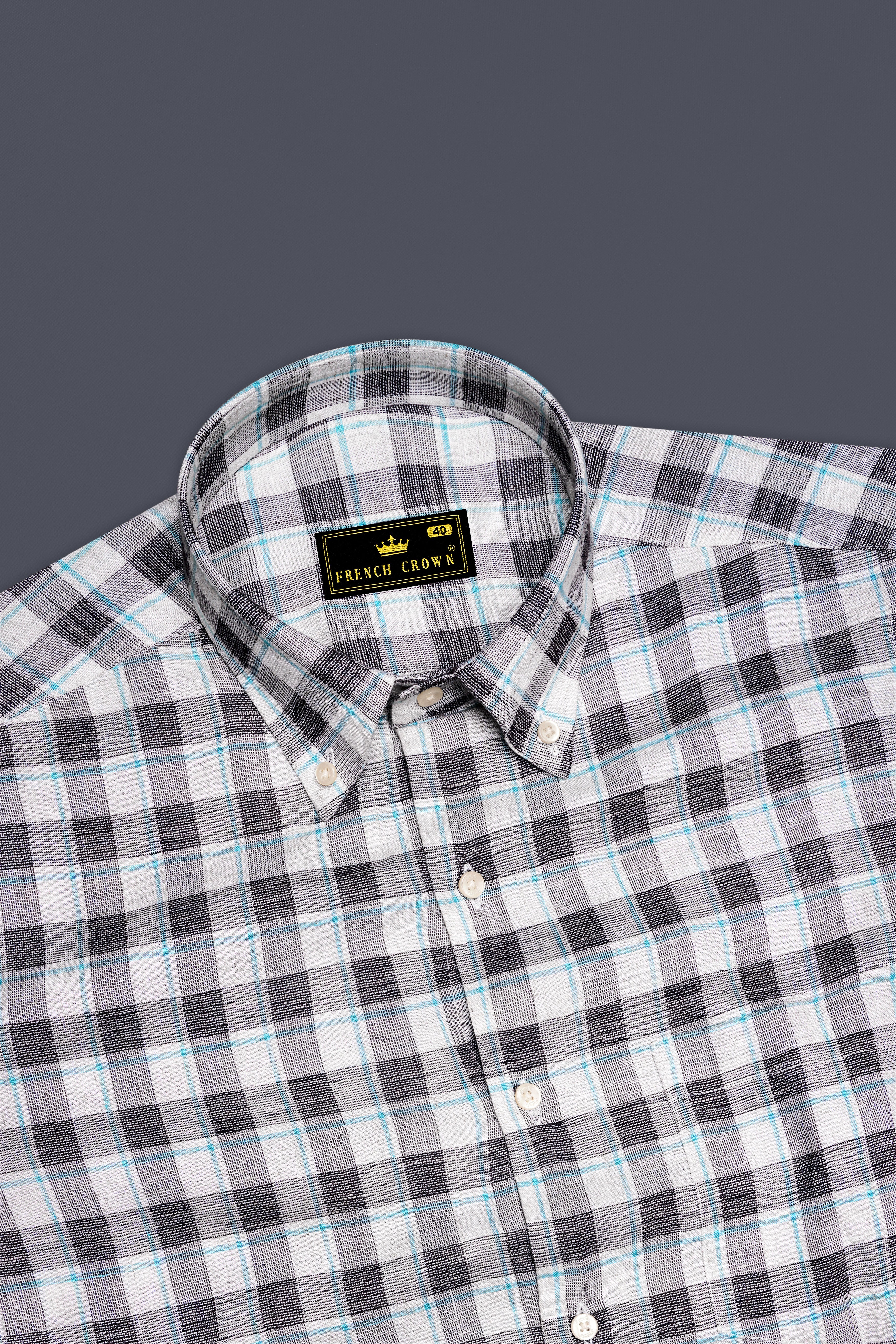 Horizvra-Vista White And Horizon Blue Plaid Luxurious Linen Semi Formal Shirt