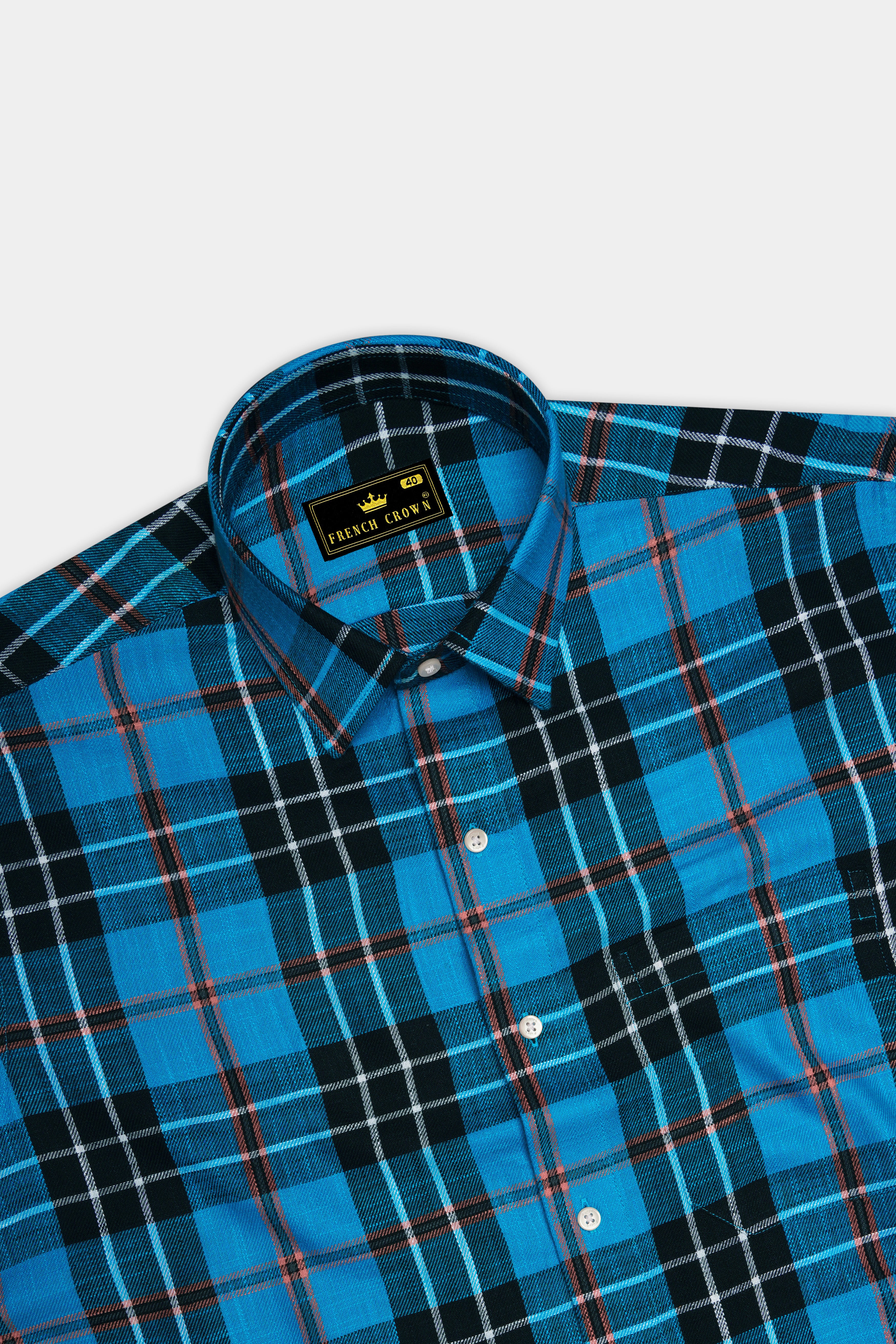 Marnero-Pacific Blue And Cinder Black Plaid Twill Premium Cotton Casual Shirt