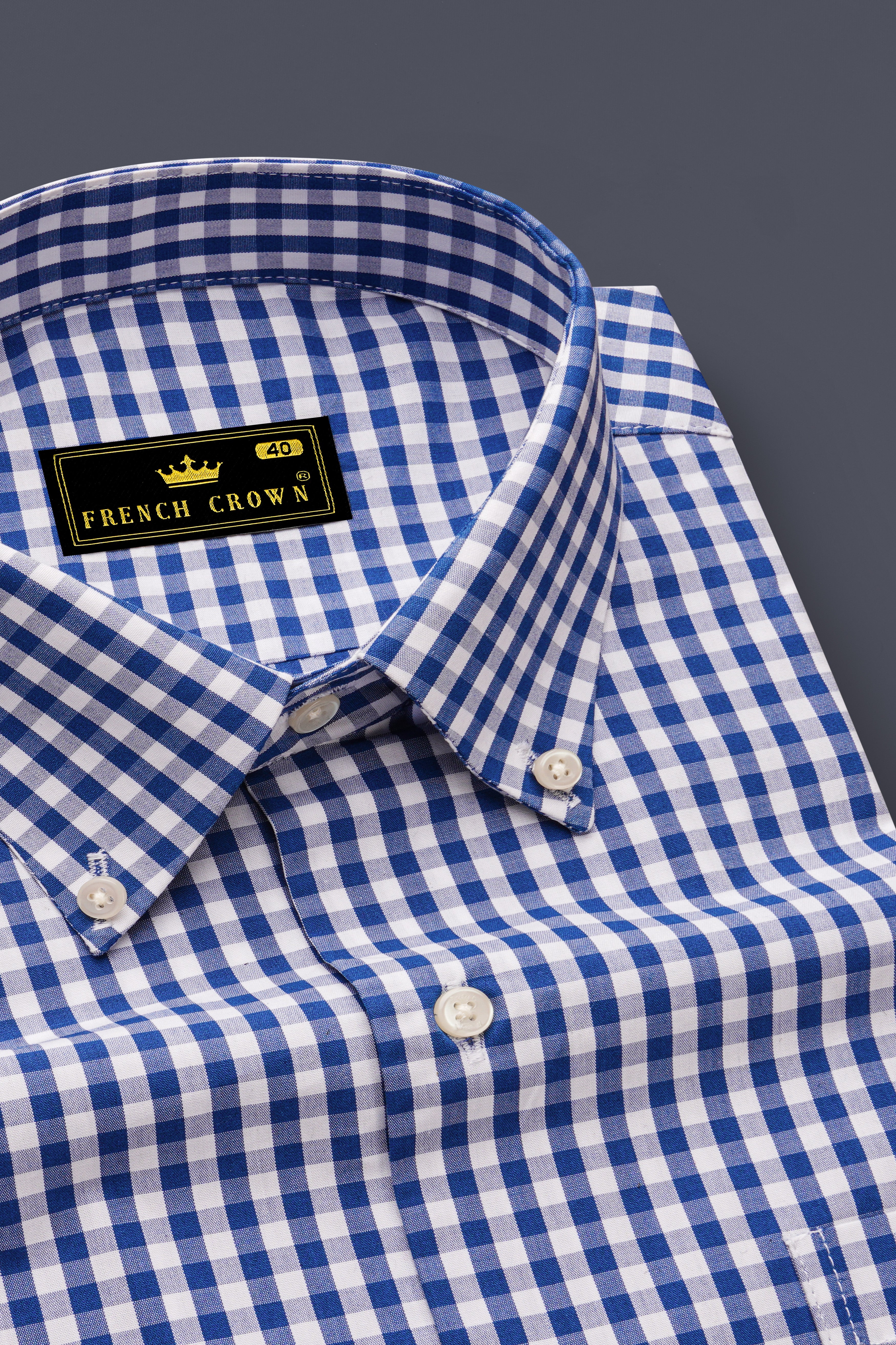 Azivon-Lapis Blue And Bright White Gingham Plaid Super Soft Premium Cotton Semi Formal Shirt