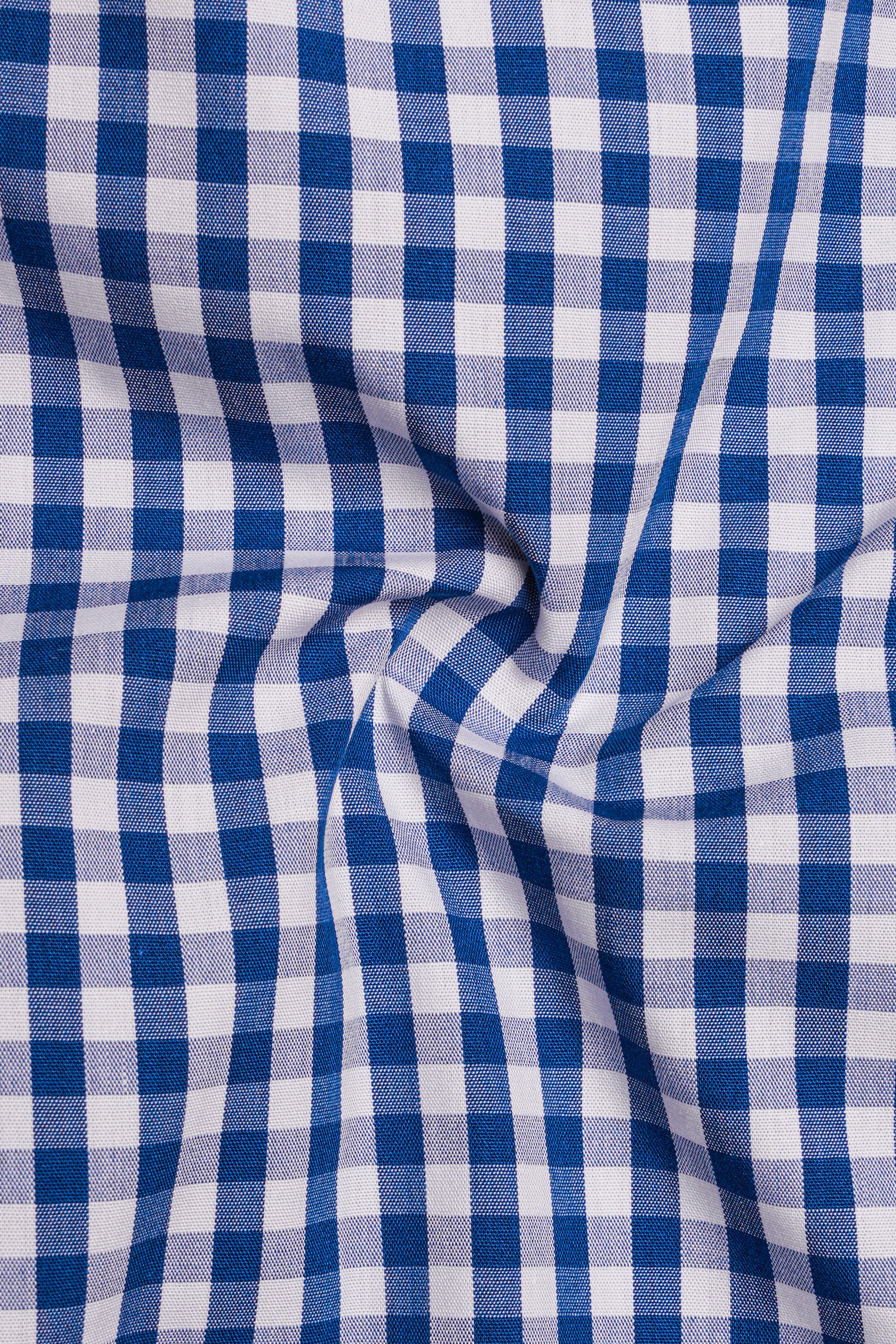 Azivon-Lapis Blue And Bright White Gingham Plaid Super Soft Premium Cotton Semi Formal Shirt