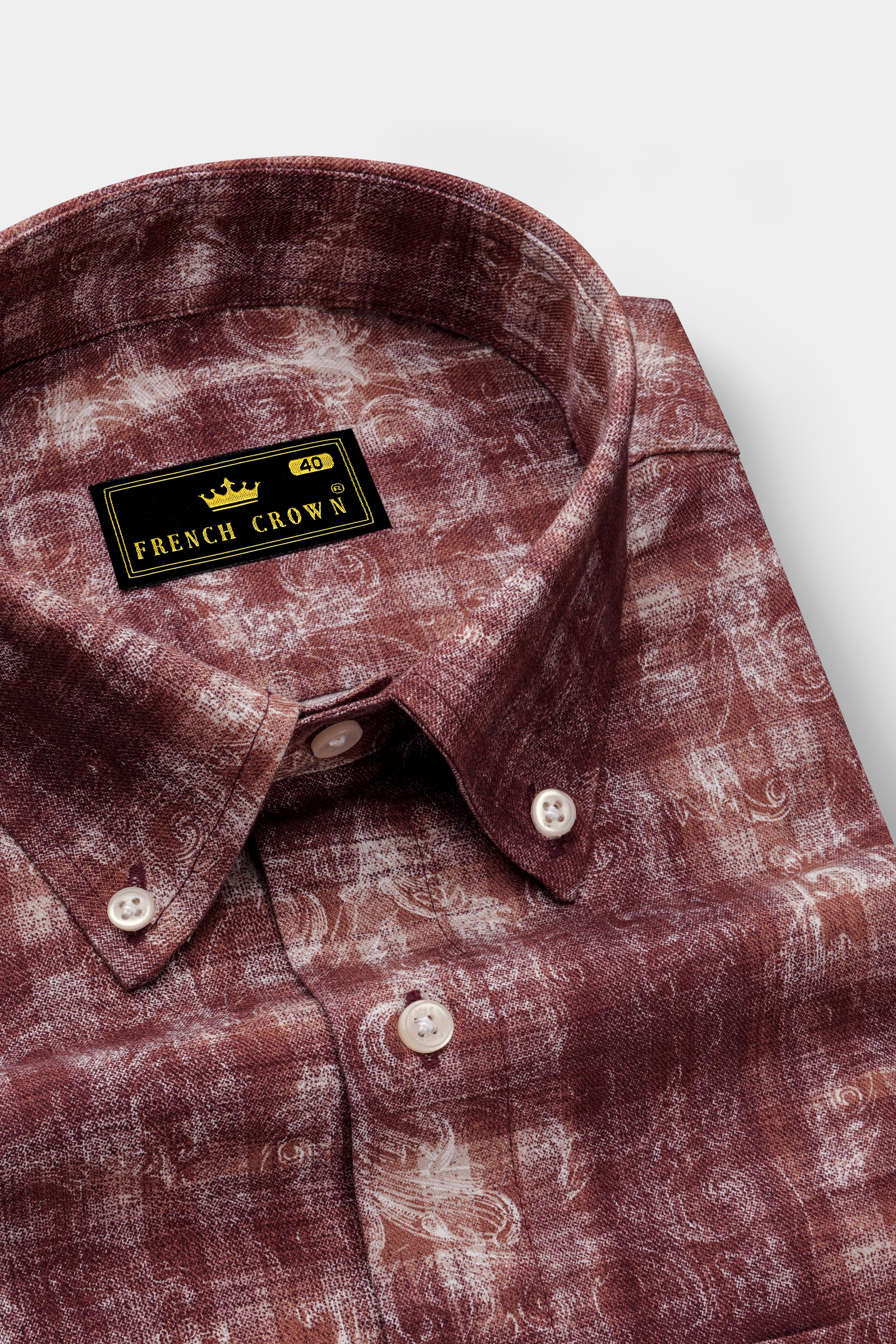 Berrivo-Wine Berry Maroon Paisley Elegance Printed Twill Premium Cotton Casual Shirt