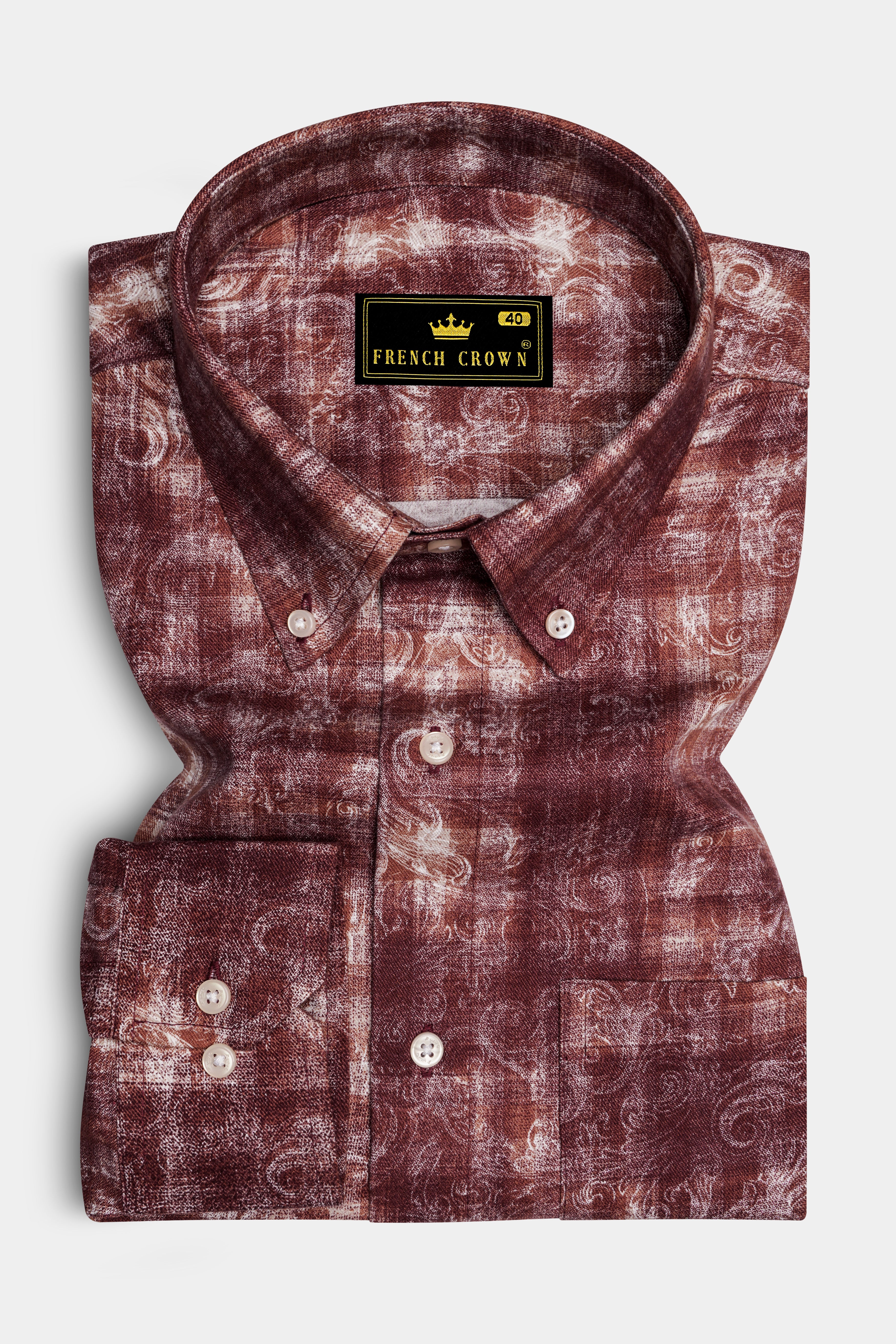 Berrivo-Wine Berry Maroon Paisley Elegance Printed Twill Premium Cotton Casual Shirt