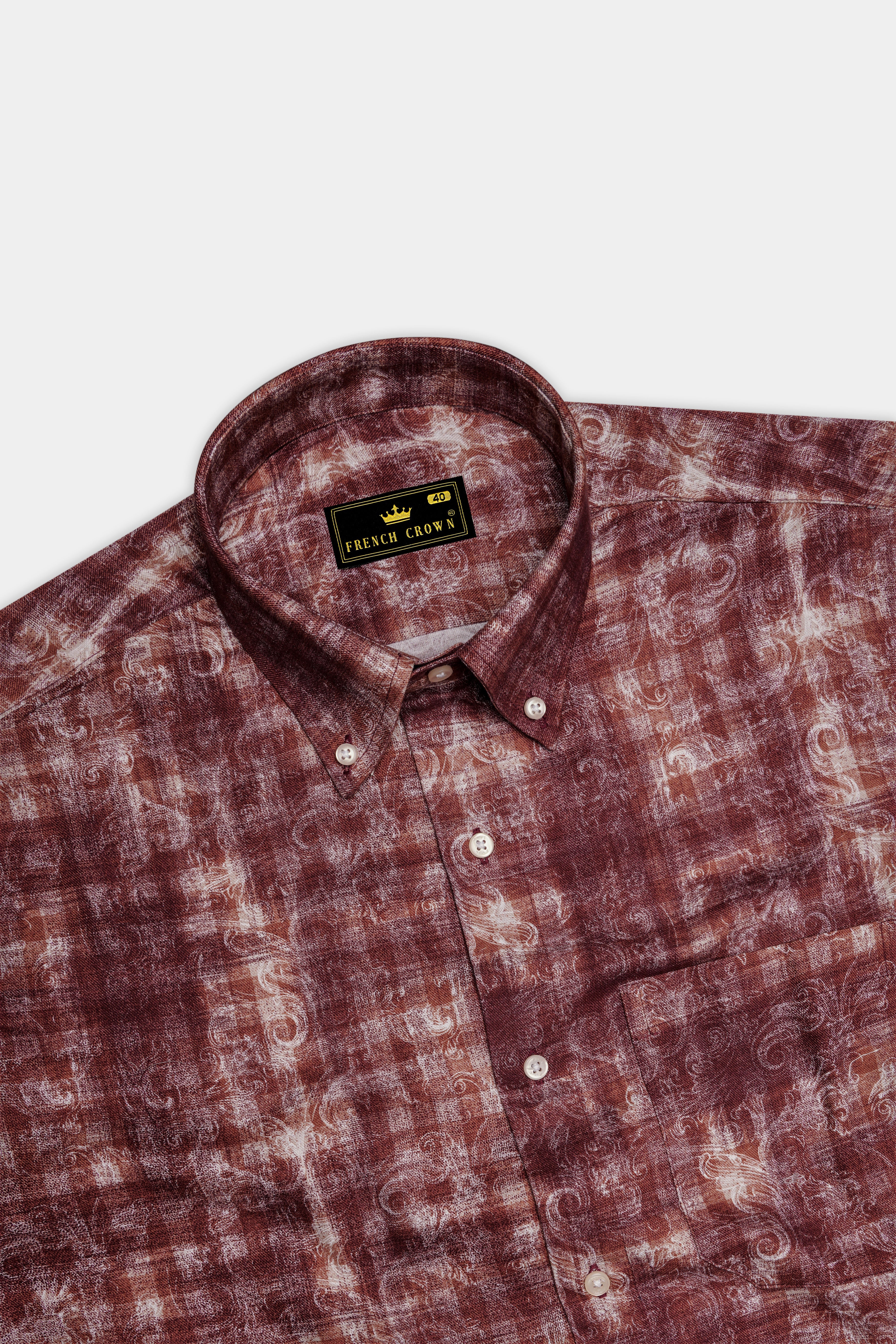 Berrivo-Wine Berry Maroon Paisley Elegance Printed Twill Premium Cotton Casual Shirt