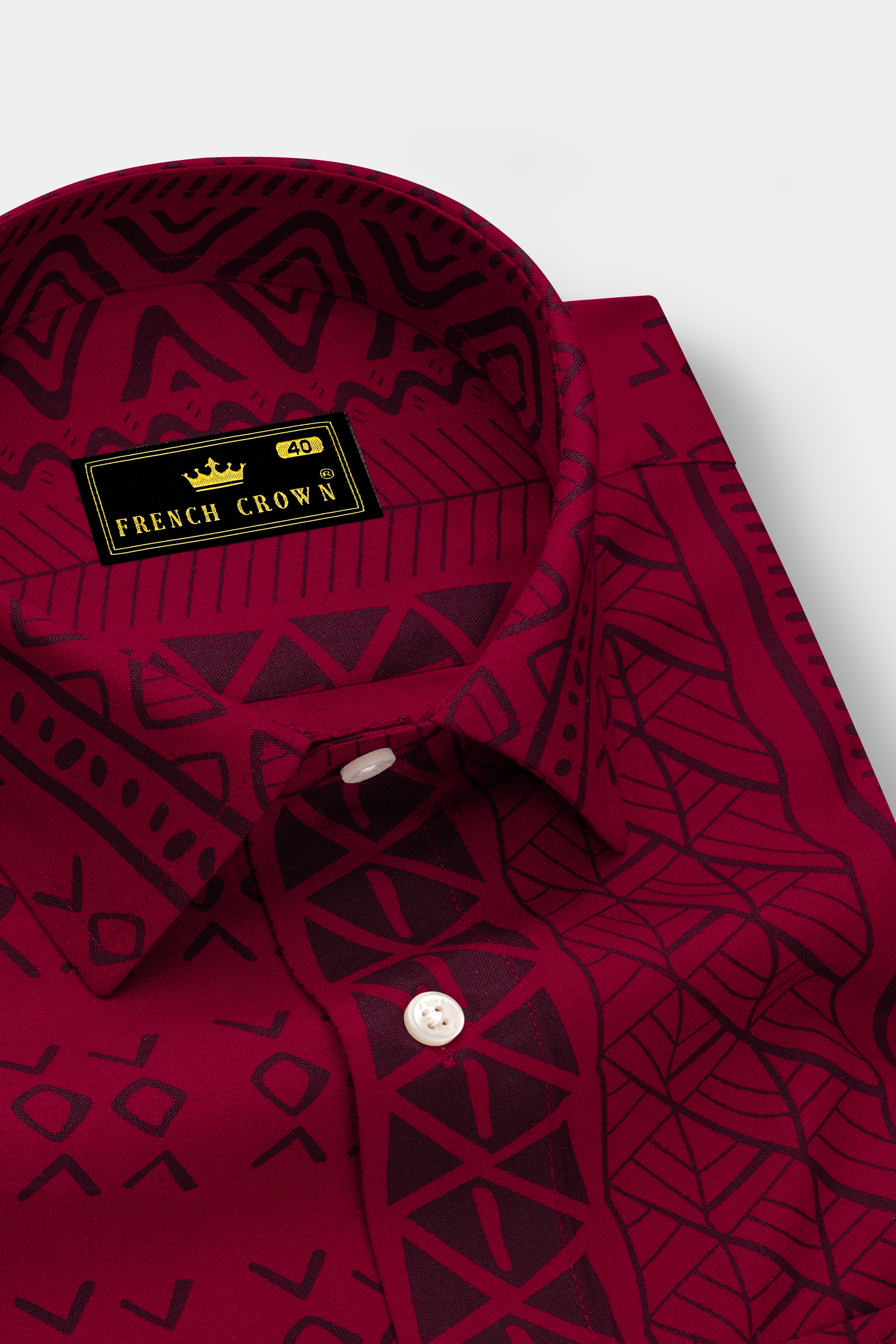 Tenciva-Venetian Red Geometric Printed Super Soft Tencel Casual Shirt