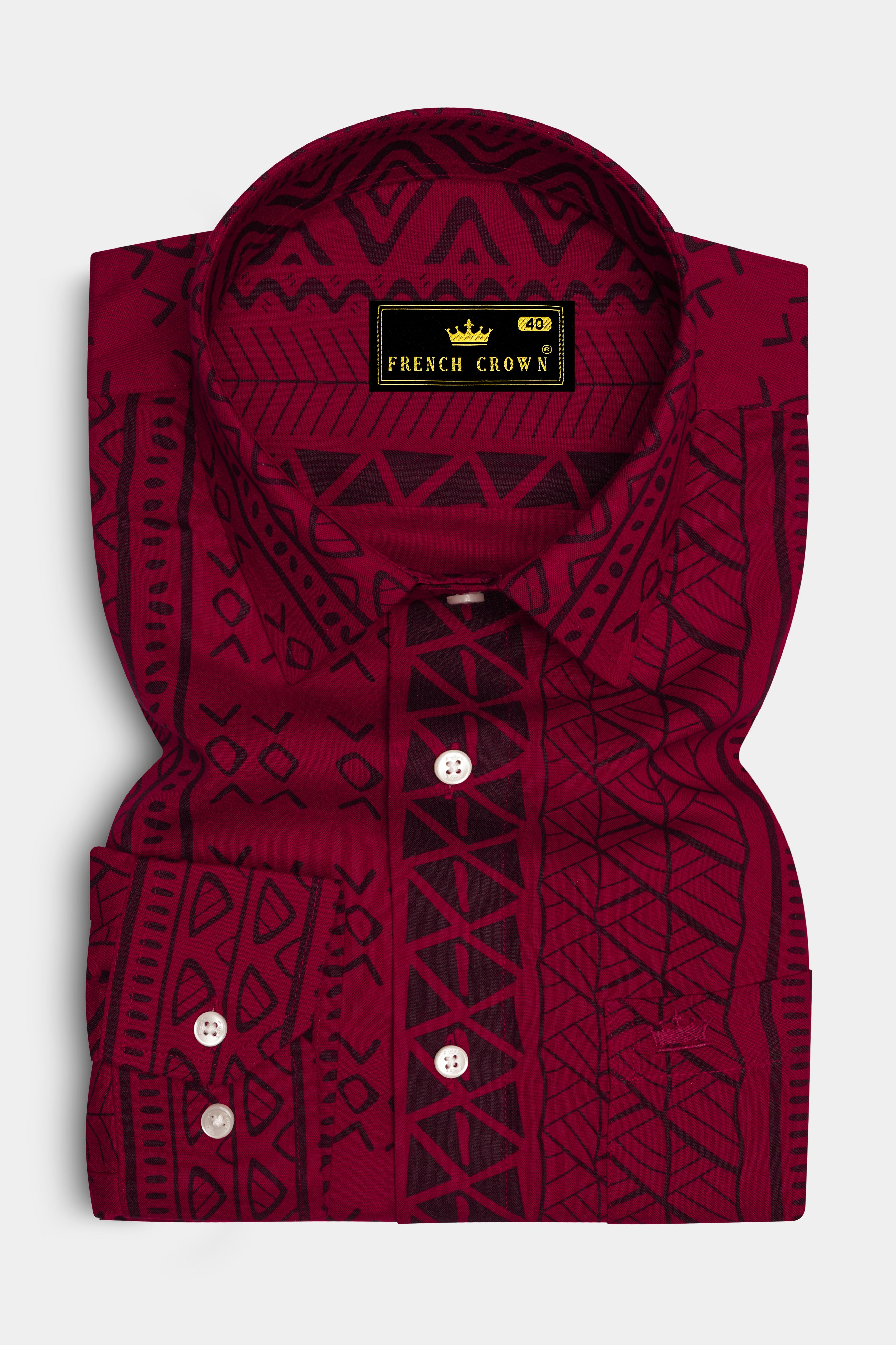 Tenciva-Venetian Red Geometric Printed Super Soft Tencel Casual Shirt