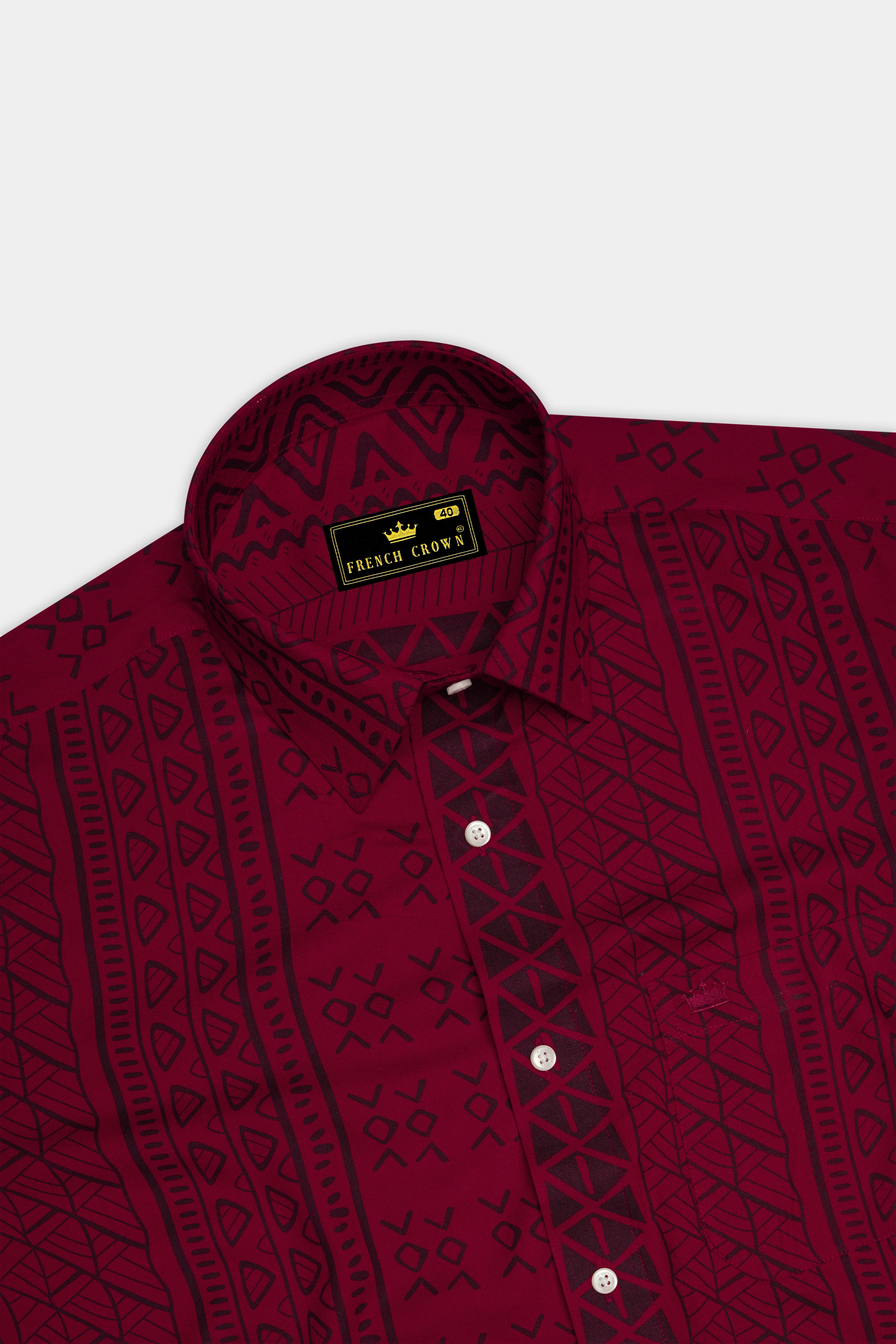 Tenciva-Venetian Red Geometric Printed Super Soft Tencel Casual Shirt