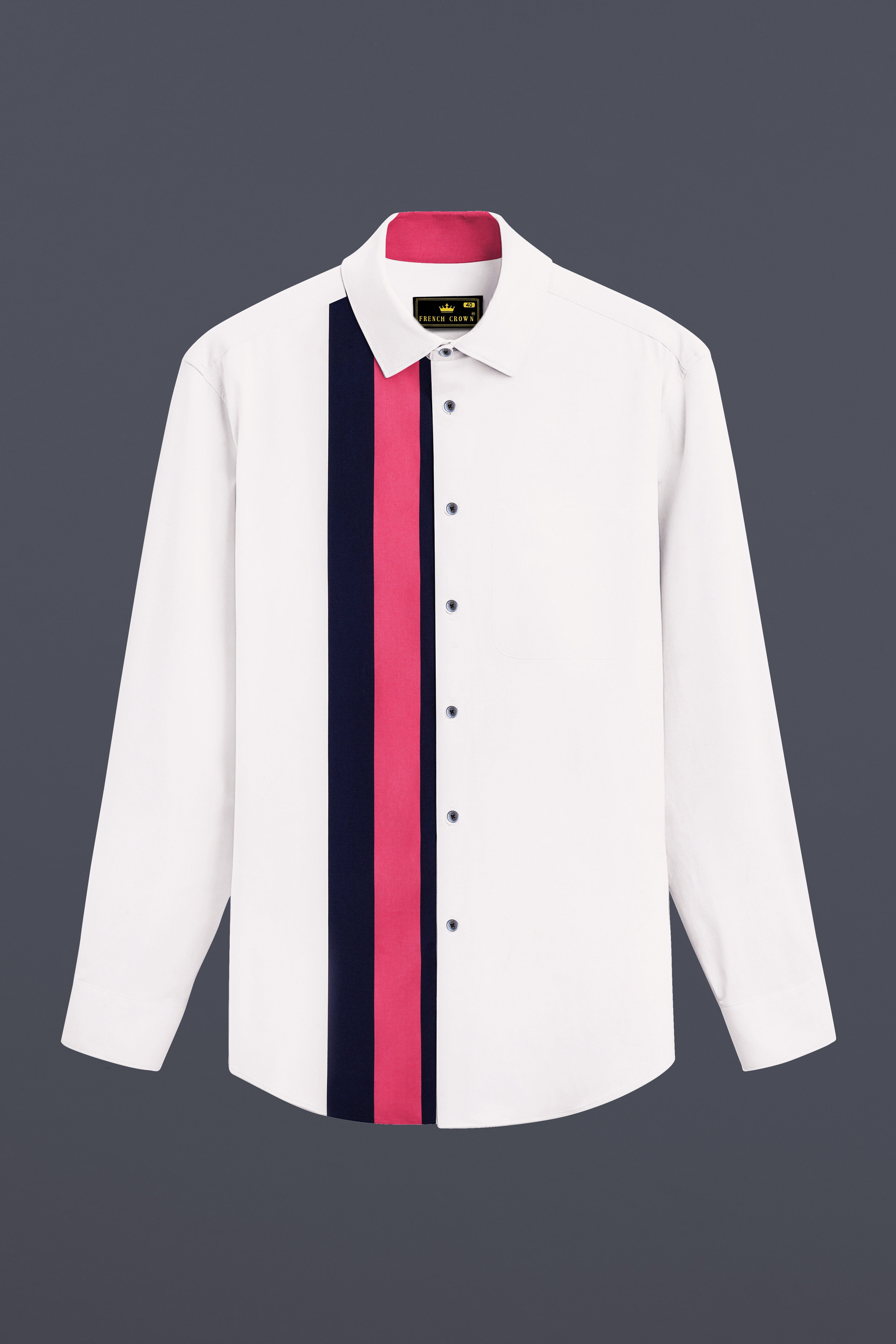 Rosavio-Bright White And Cerise Pink Striped Super Soft Premium Cotton Casual Shirt