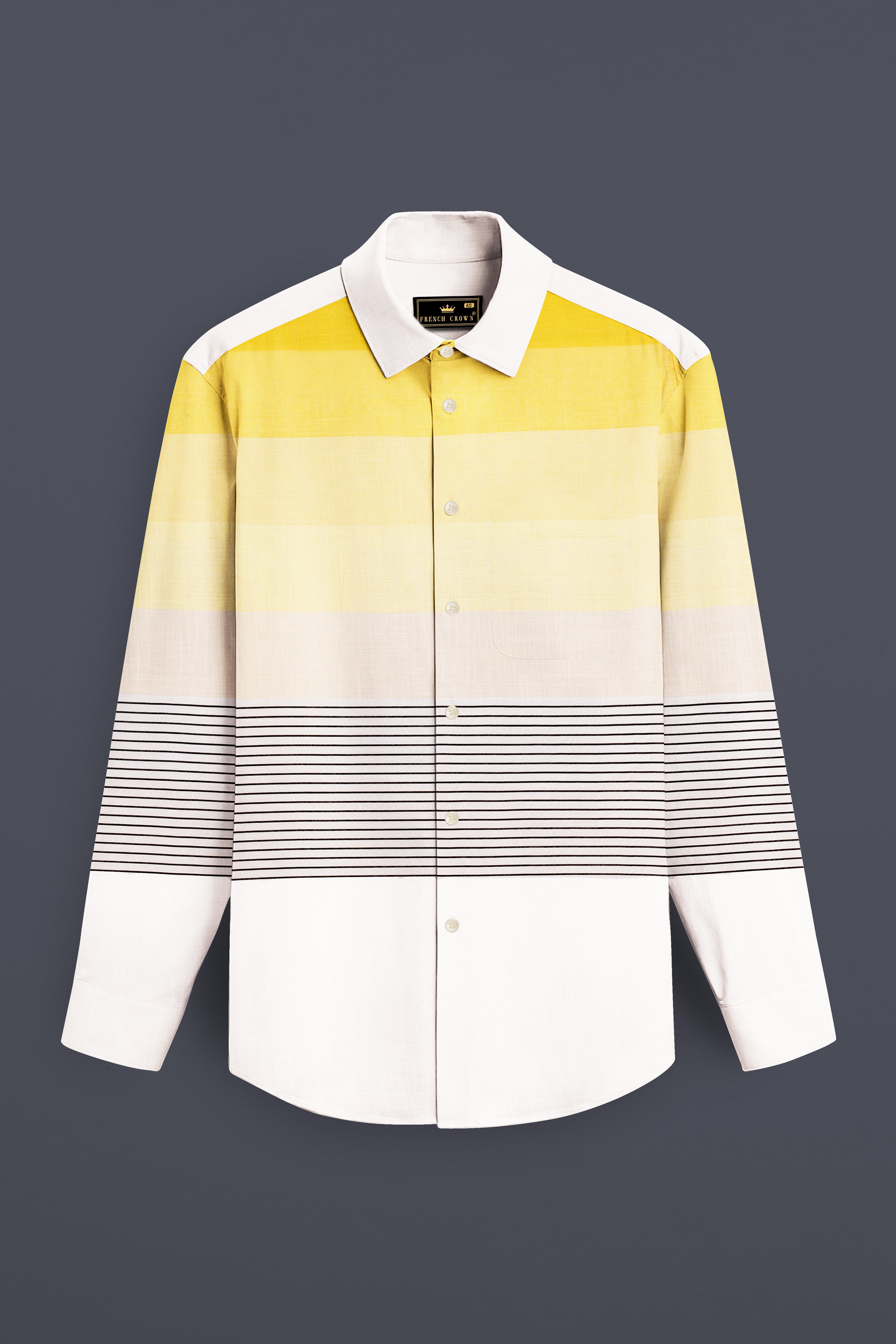 Zaffaro-Primrose Yellow Sunset Stripes Luxurious Linen Casual Shirt
