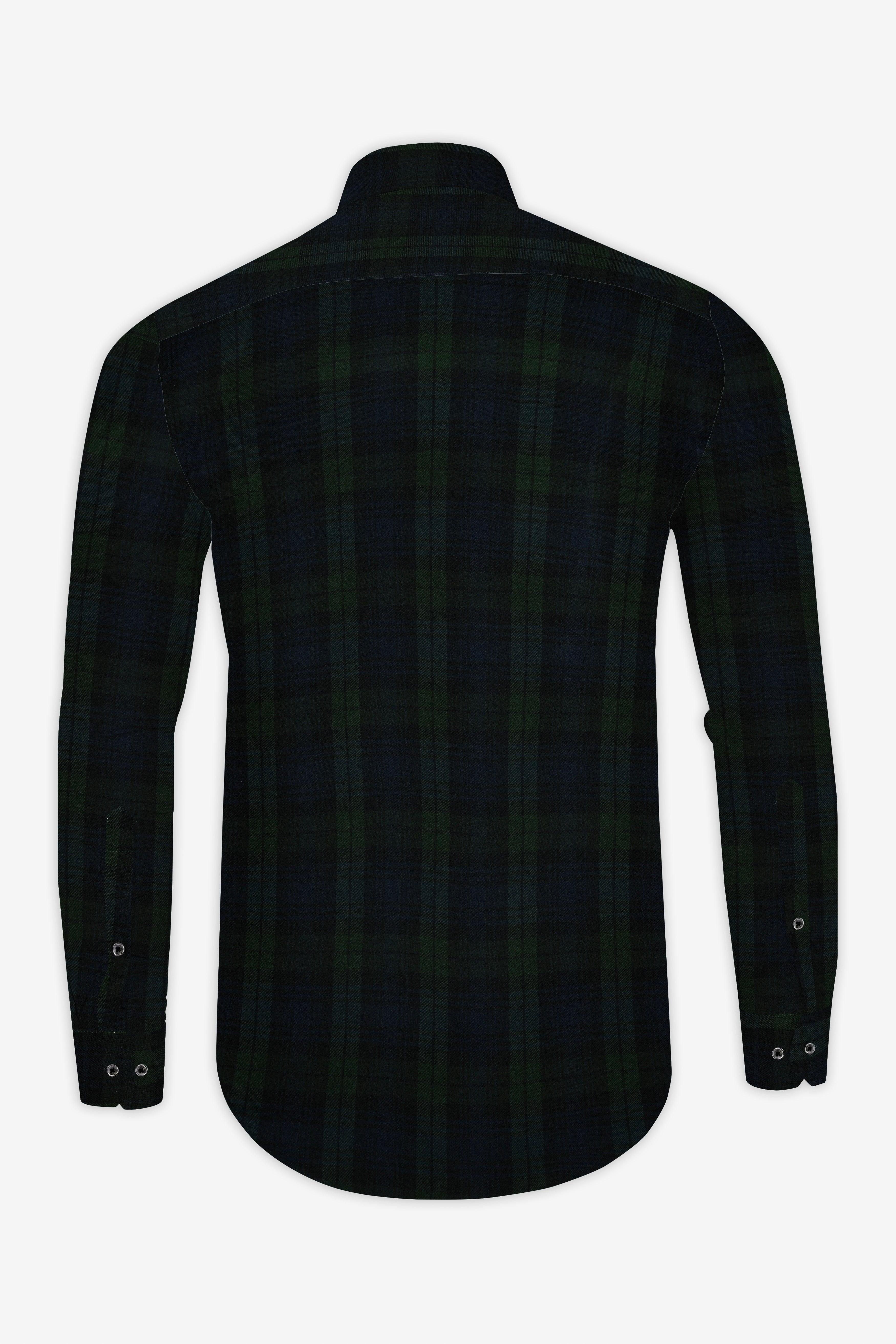 Virenzo-Racing Green Plaid Heavyweight Super Soft Premium Flannel Cotton Casual Overshirt