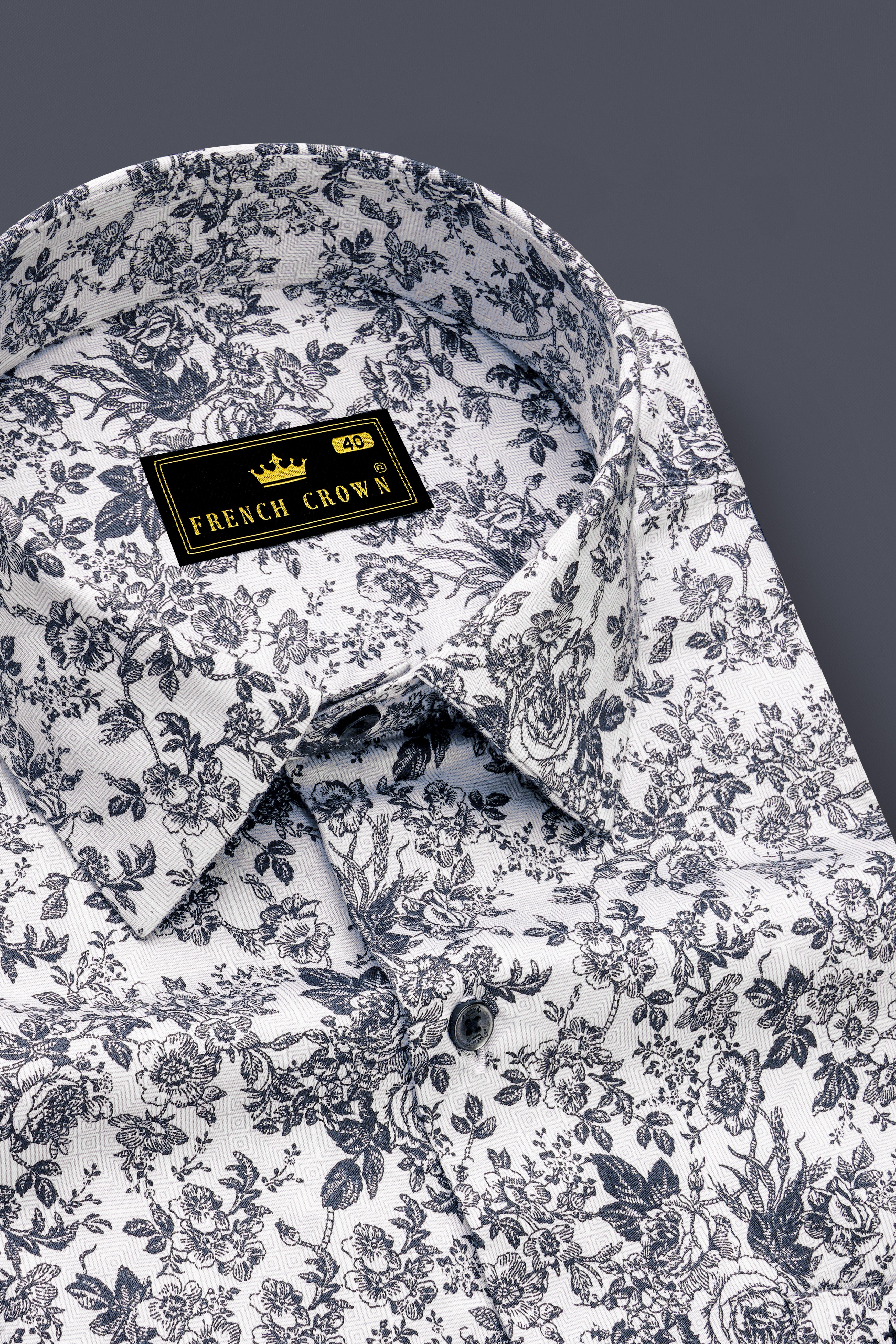 Biancora-Bright White And Jade Black Floral Printed Subtle Sheen Super Soft Premium Cotton Casual Shirt