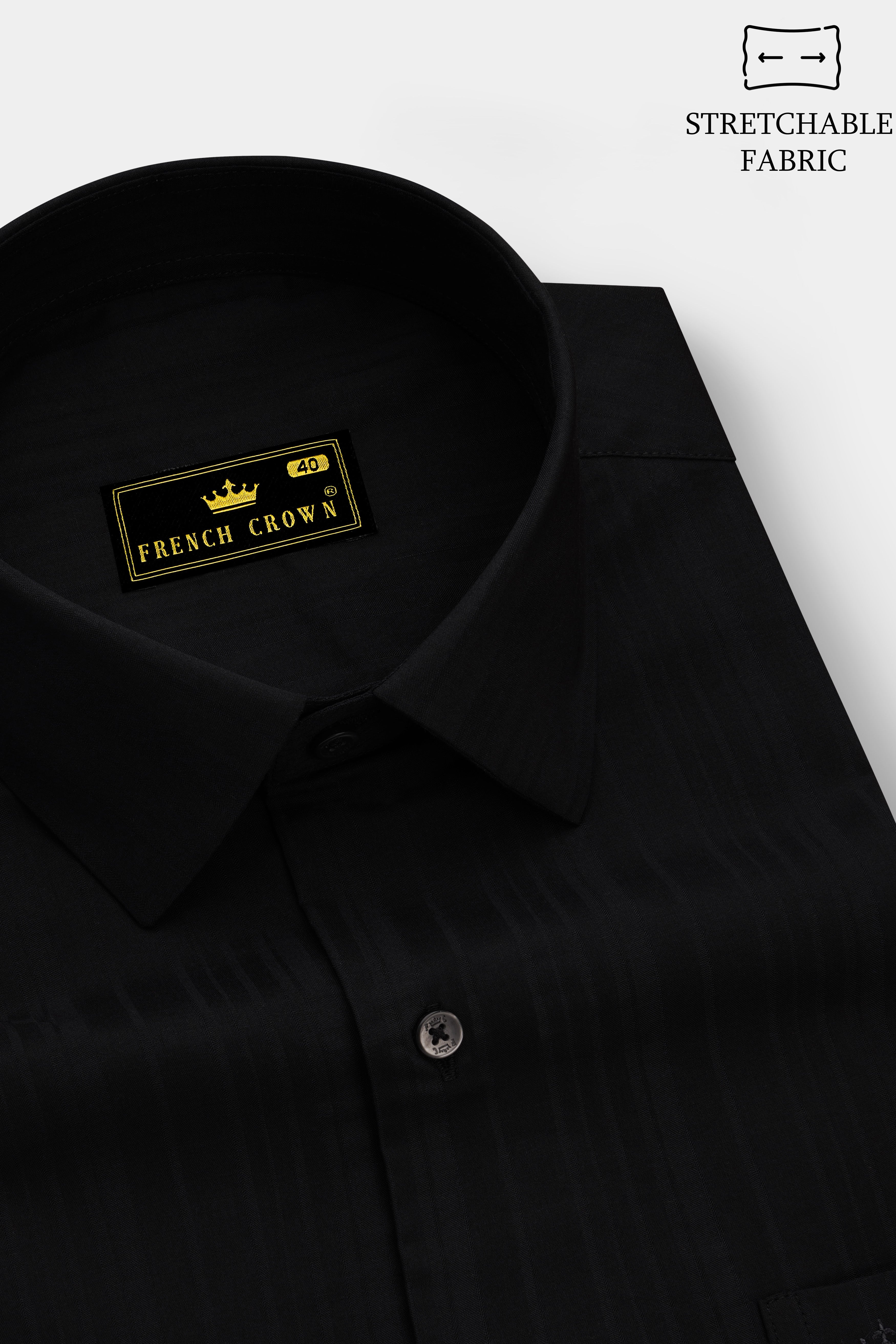 Obscario-Jade black Stripes Jacquard Textured Stretchable Premium Cotton Dress Shirt