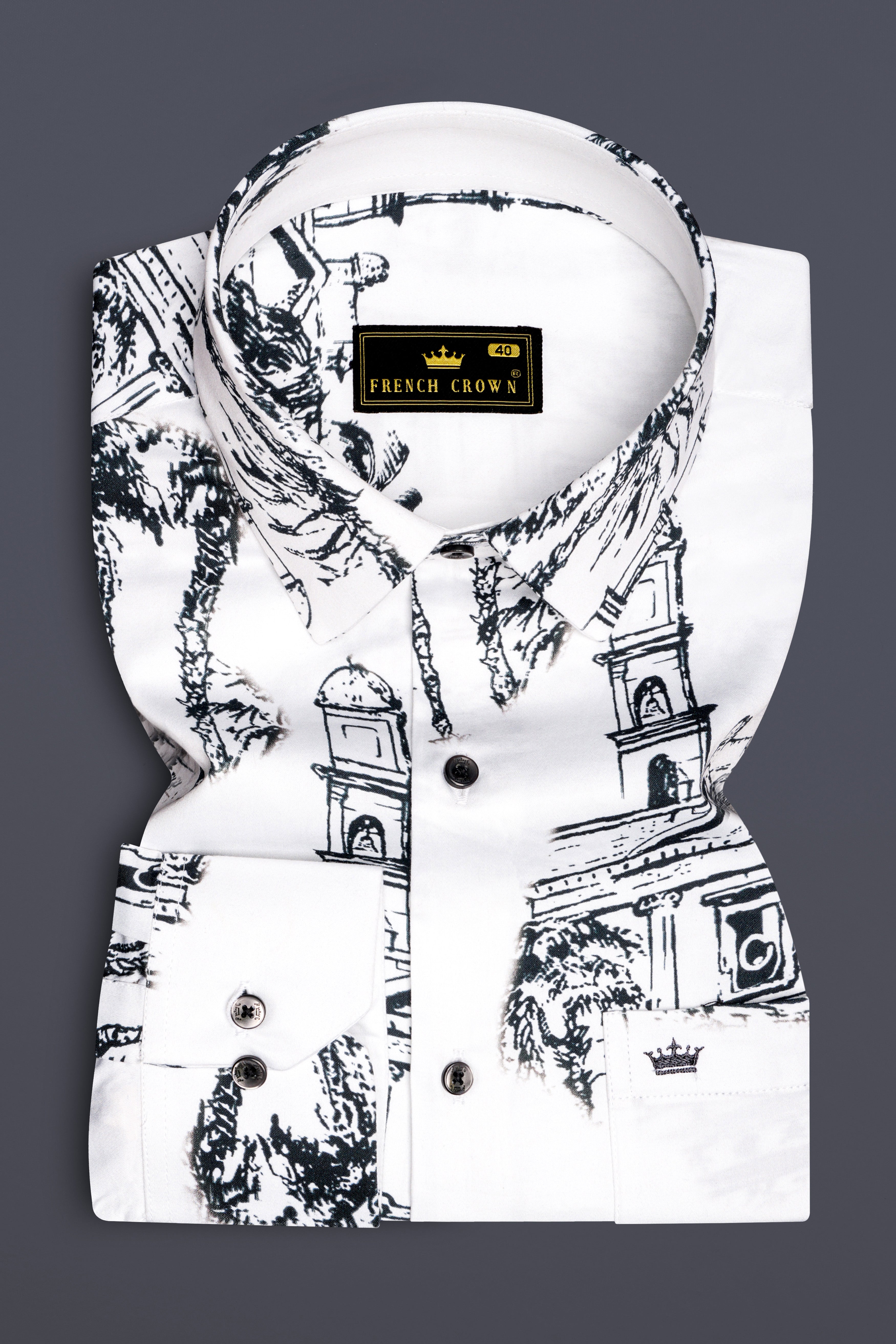 Alvoro-Bright White Printed Super Soft Premium Giza Cotton Casual Shirt